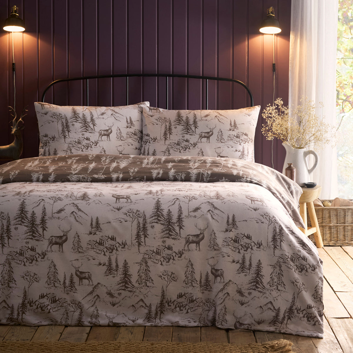 Housse de couette cerf Alpine Grey - Parure de lit d'hiver 100 % coton style montagne Mesure CHAMBRE DOUBLE 2 Housse de couette cerf Alpine Grey - Parure de lit d'hiver 100 % coton style montagne Mesure CHAMBRE DOUBLE 2