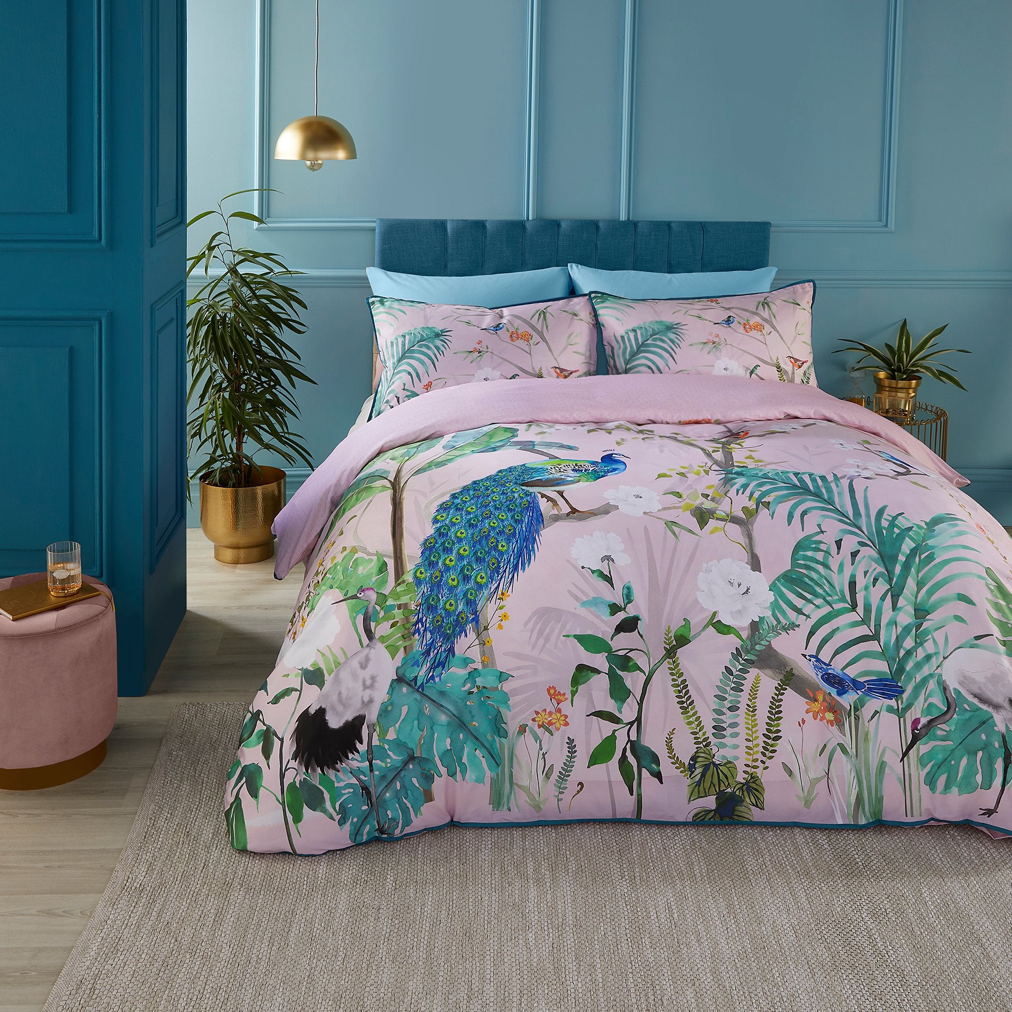 Duvet Cover Set Peacock Jungle by Soiree in Pink