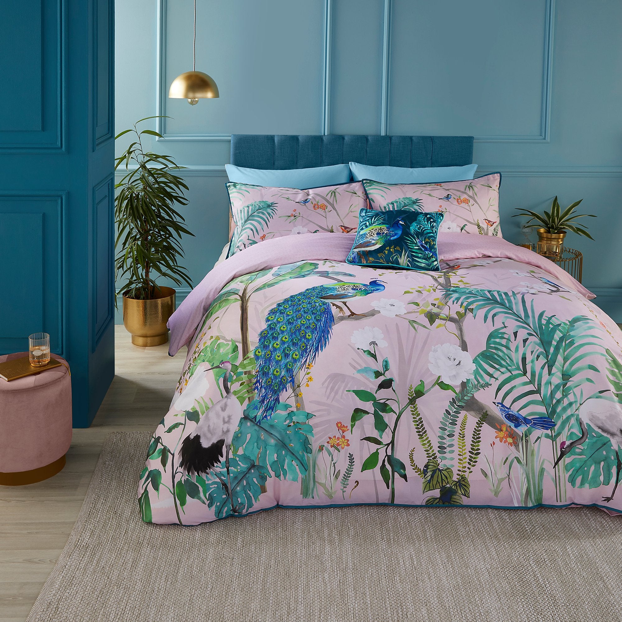 Duvet Cover Set Peacock Jungle by Soiree in Pink