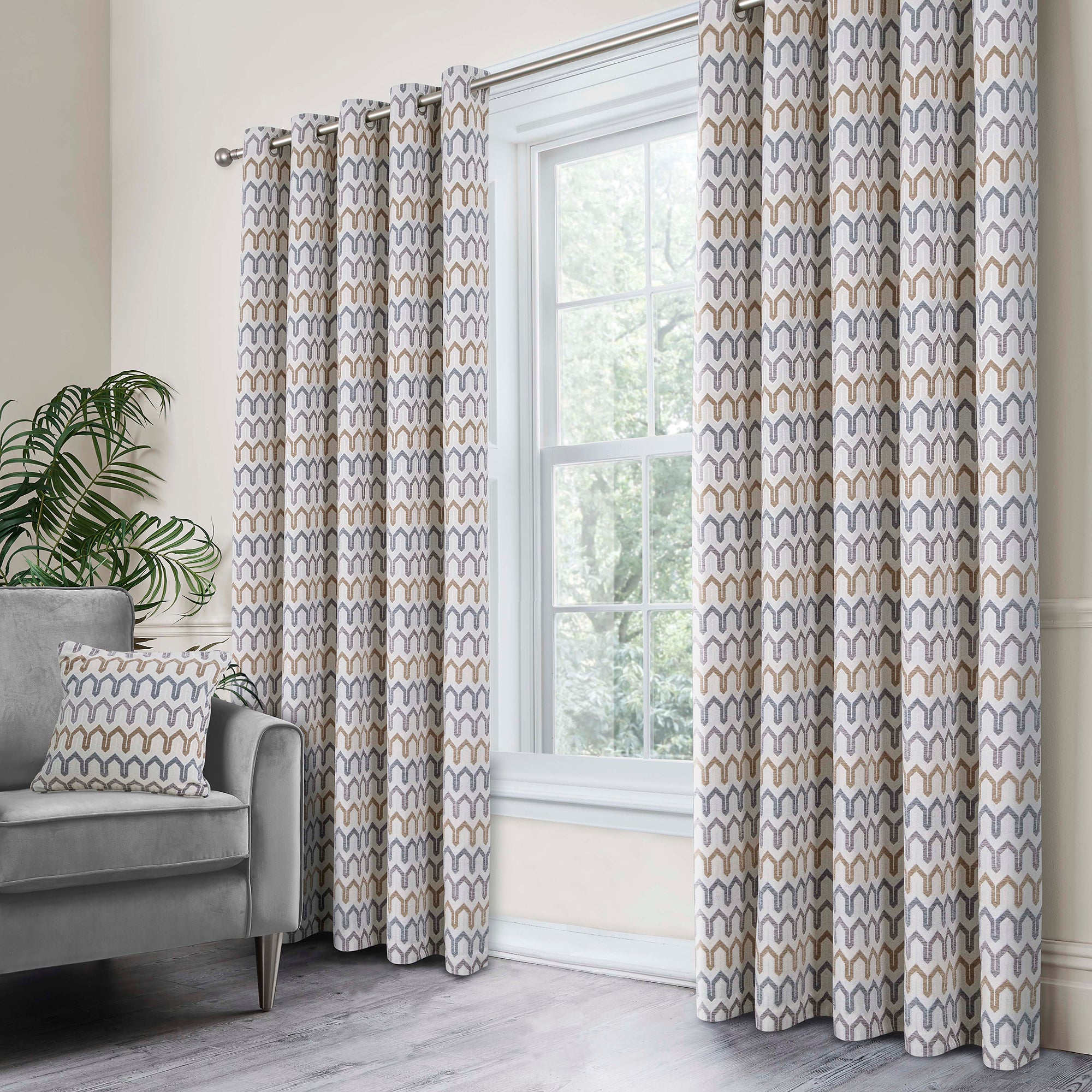 Pair of Eyelet Curtains Arcadia by Curtina in Natural