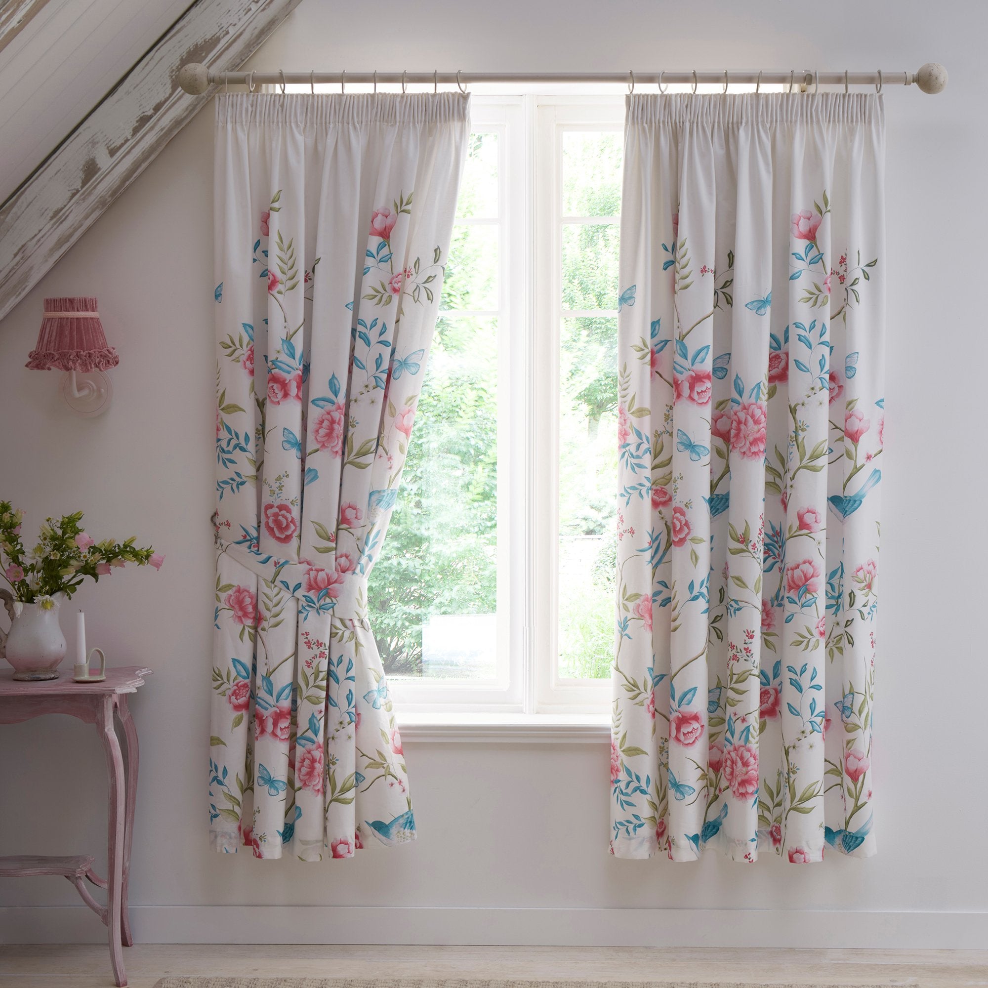Pair of Pencil Pleat Curtains With Tie-Backs Amelle by Dreams & Drapes Design in Blue