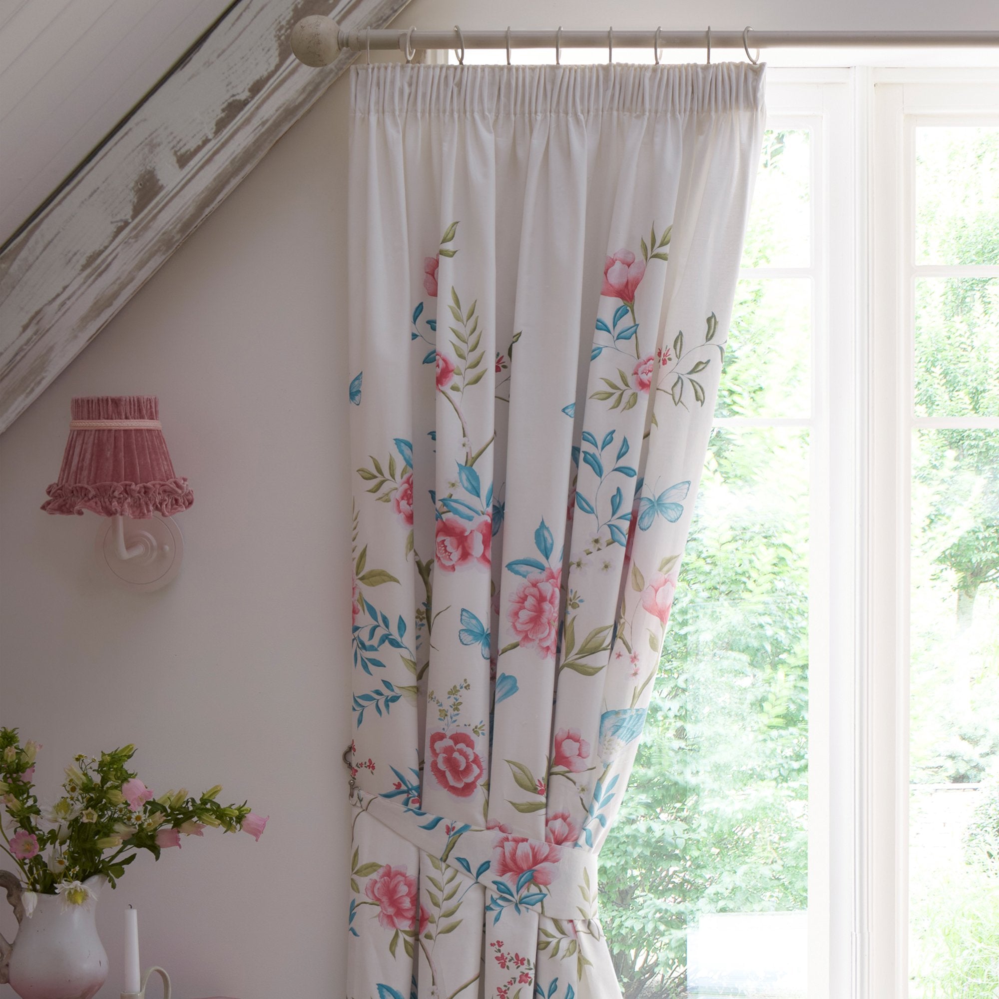 Pair of Pencil Pleat Curtains With Tie-Backs Amelle by Dreams & Drapes Design in Blue