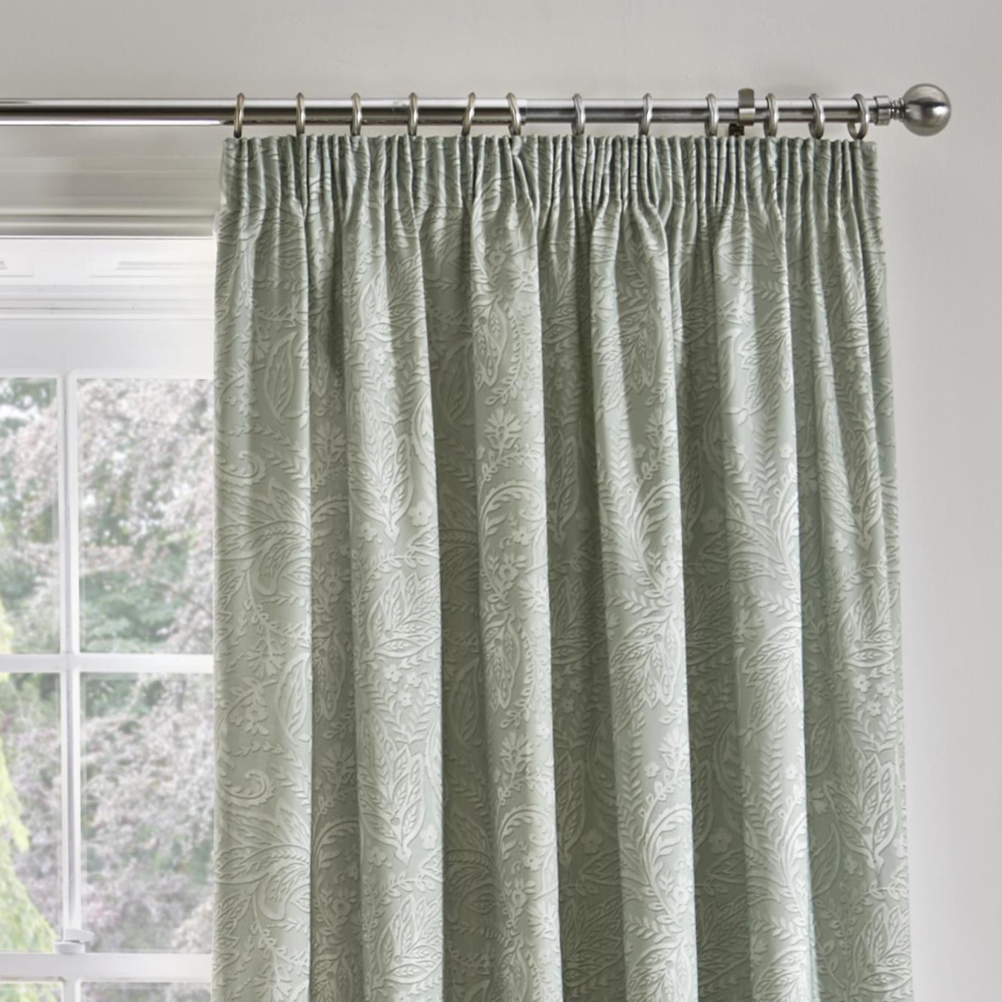 Pair of Pencil Pleat Curtains With Tie-Backs Aveline by D&D in Green