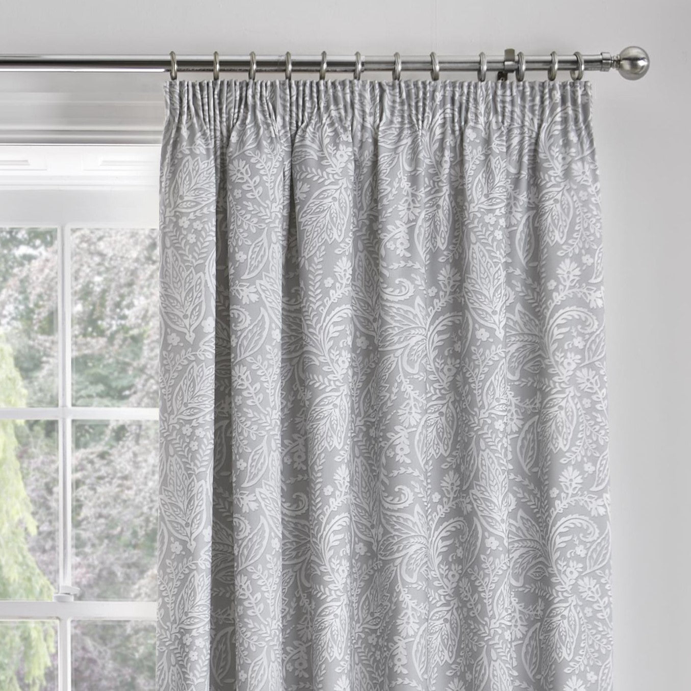 Pair of Pencil Pleat Curtains With Tie-Backs Aveline by D&D in Grey