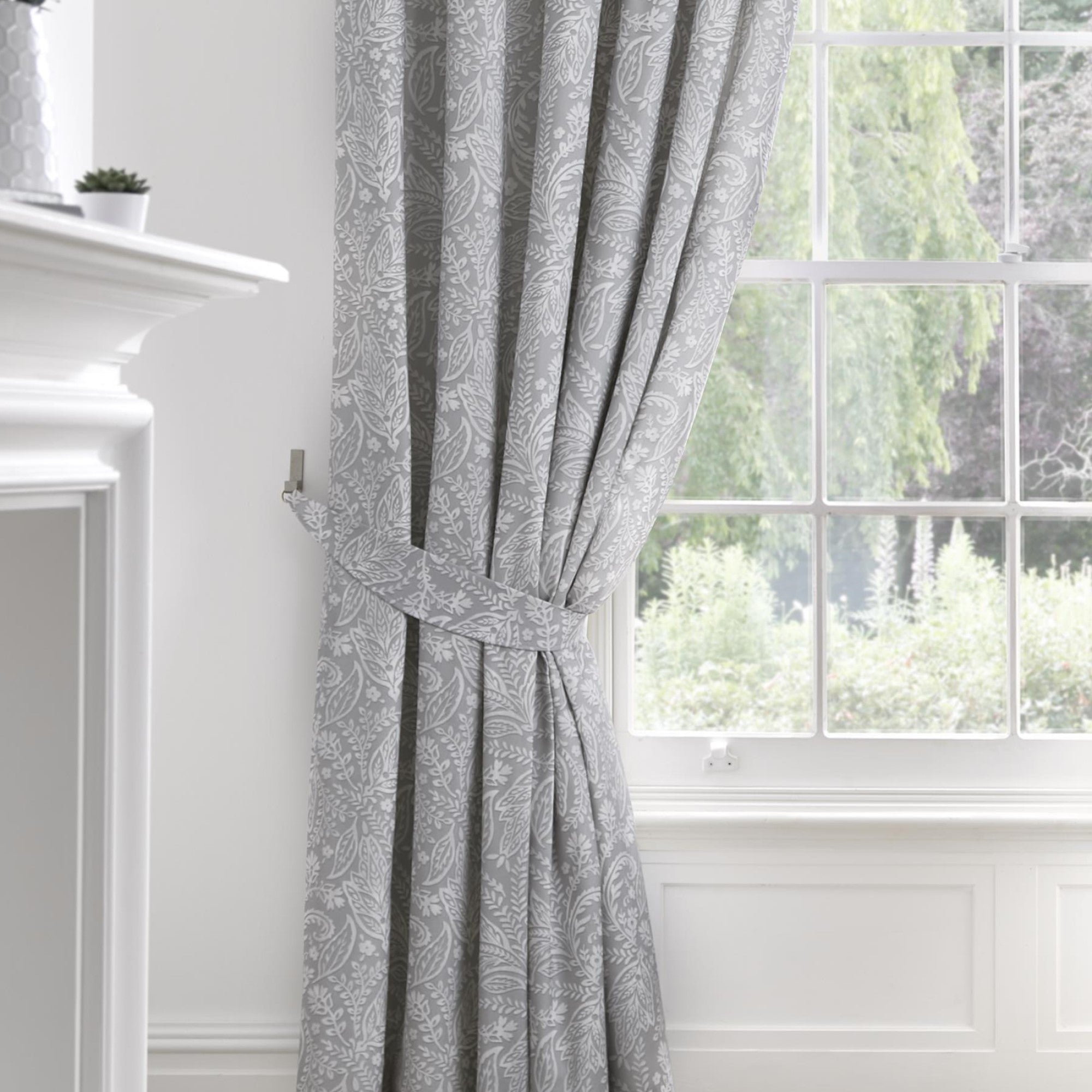 Pair of Pencil Pleat Curtains With Tie-Backs Aveline by D&D in Grey