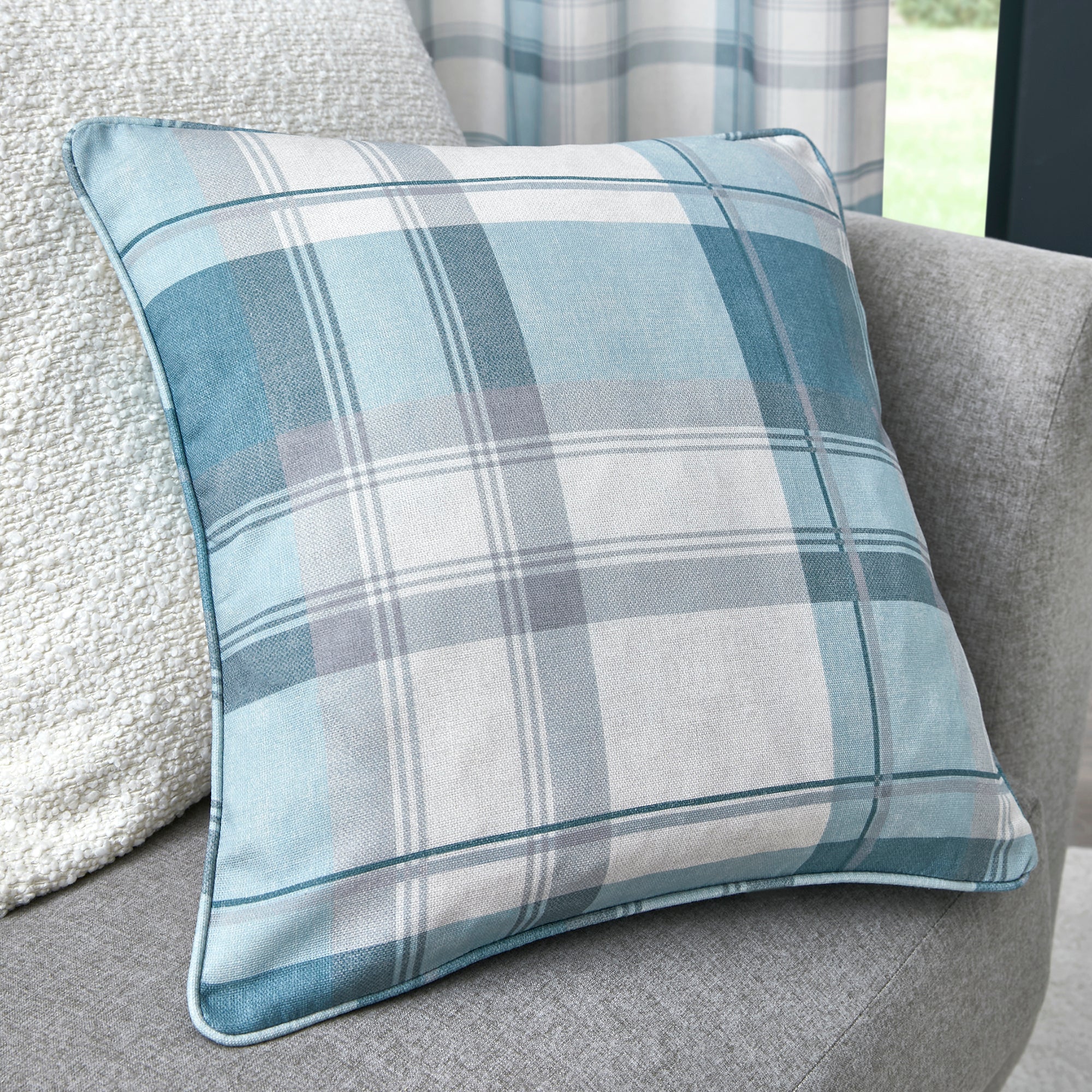 Cushion Balmoral Check by Fusion in Duck Egg