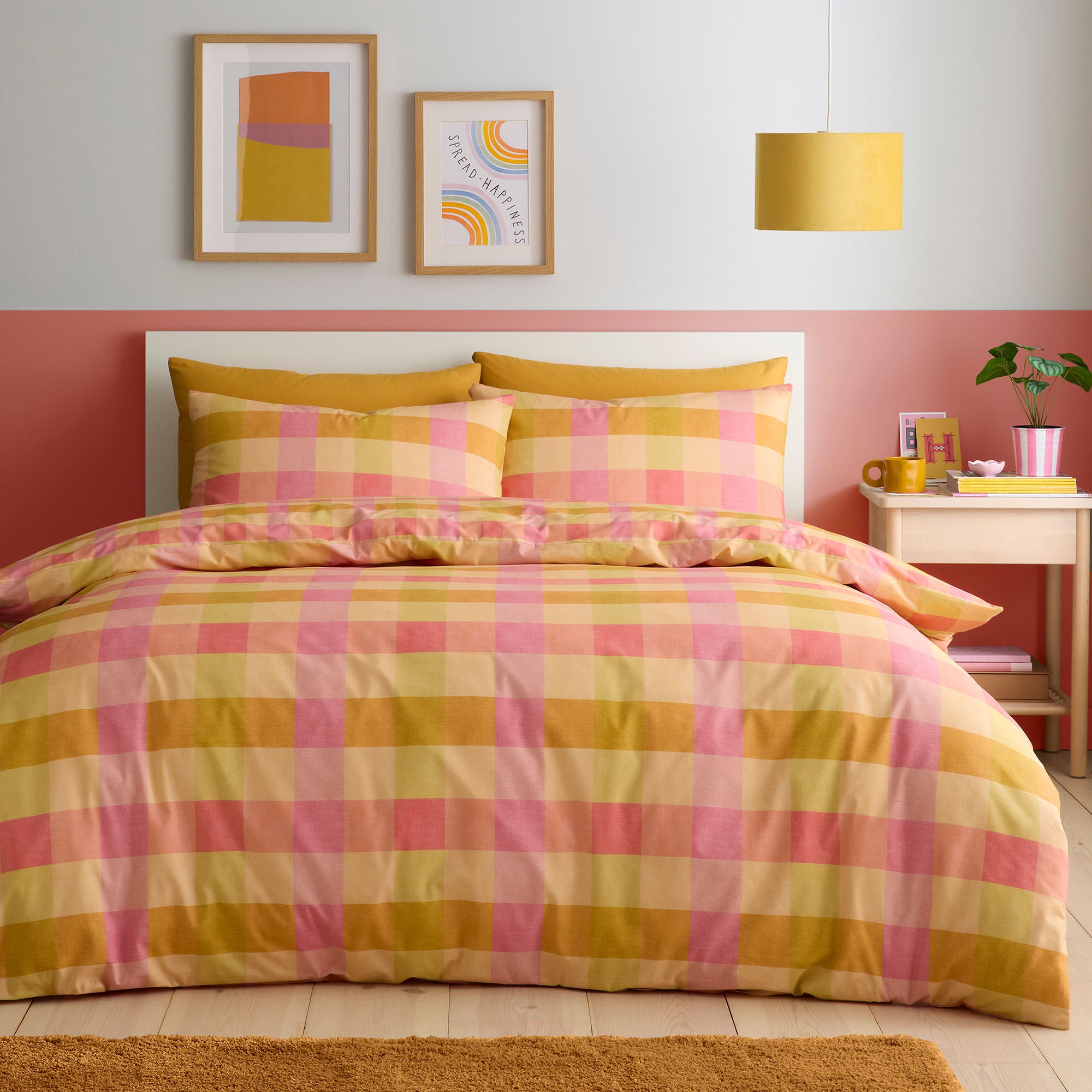 Duvet Cover Set Block Check by Fusion in Orange