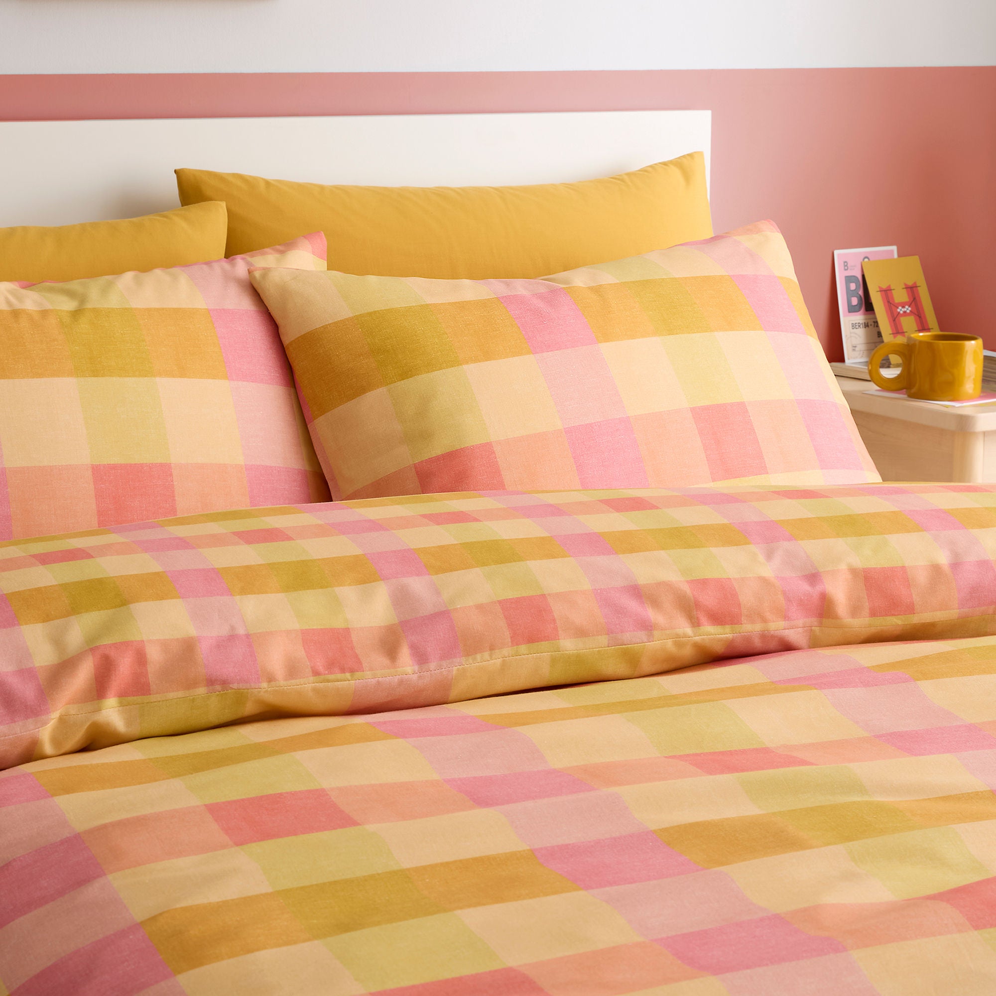 Duvet Cover Set Block Check by Fusion in Orange