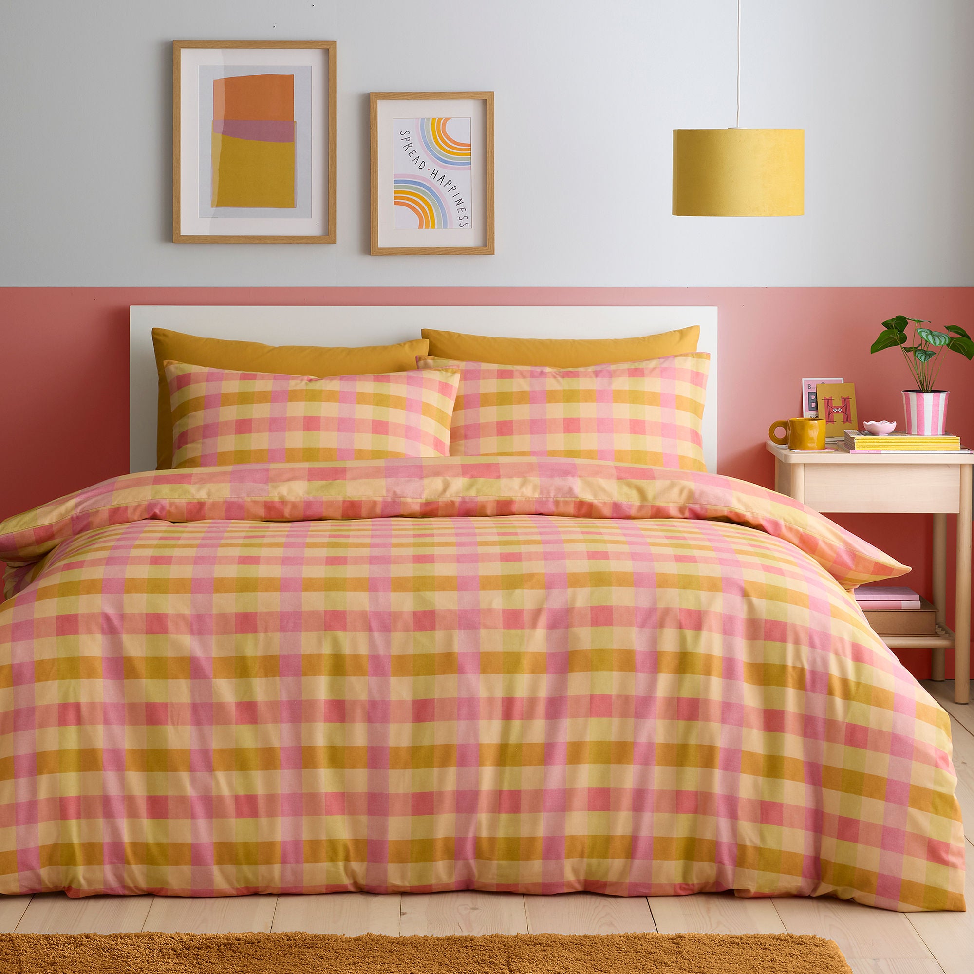 Duvet Cover Set Block Check by Fusion in Orange