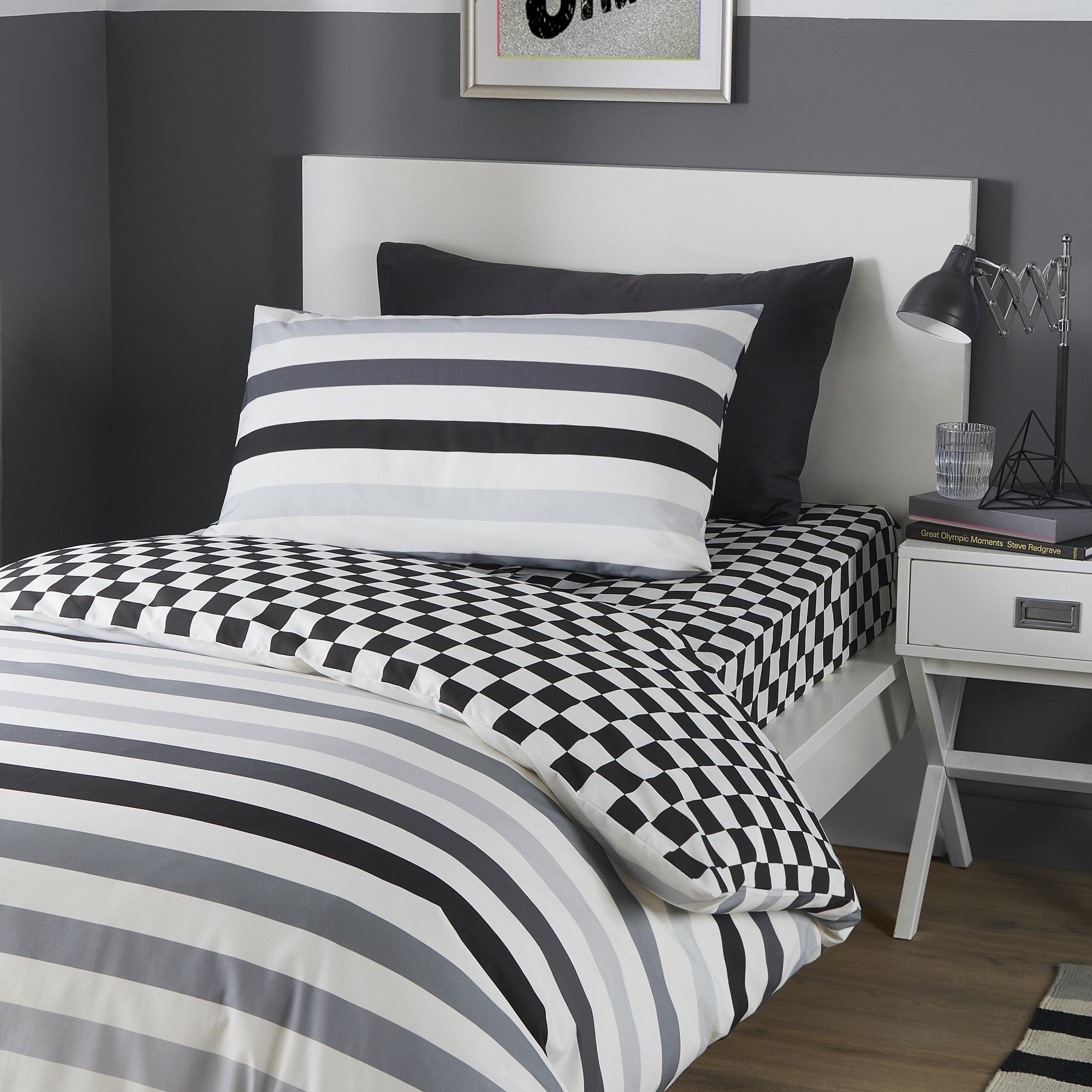25cm Fitted Bed Sheet Beckett Stripe by Bedlam in Monochrome
