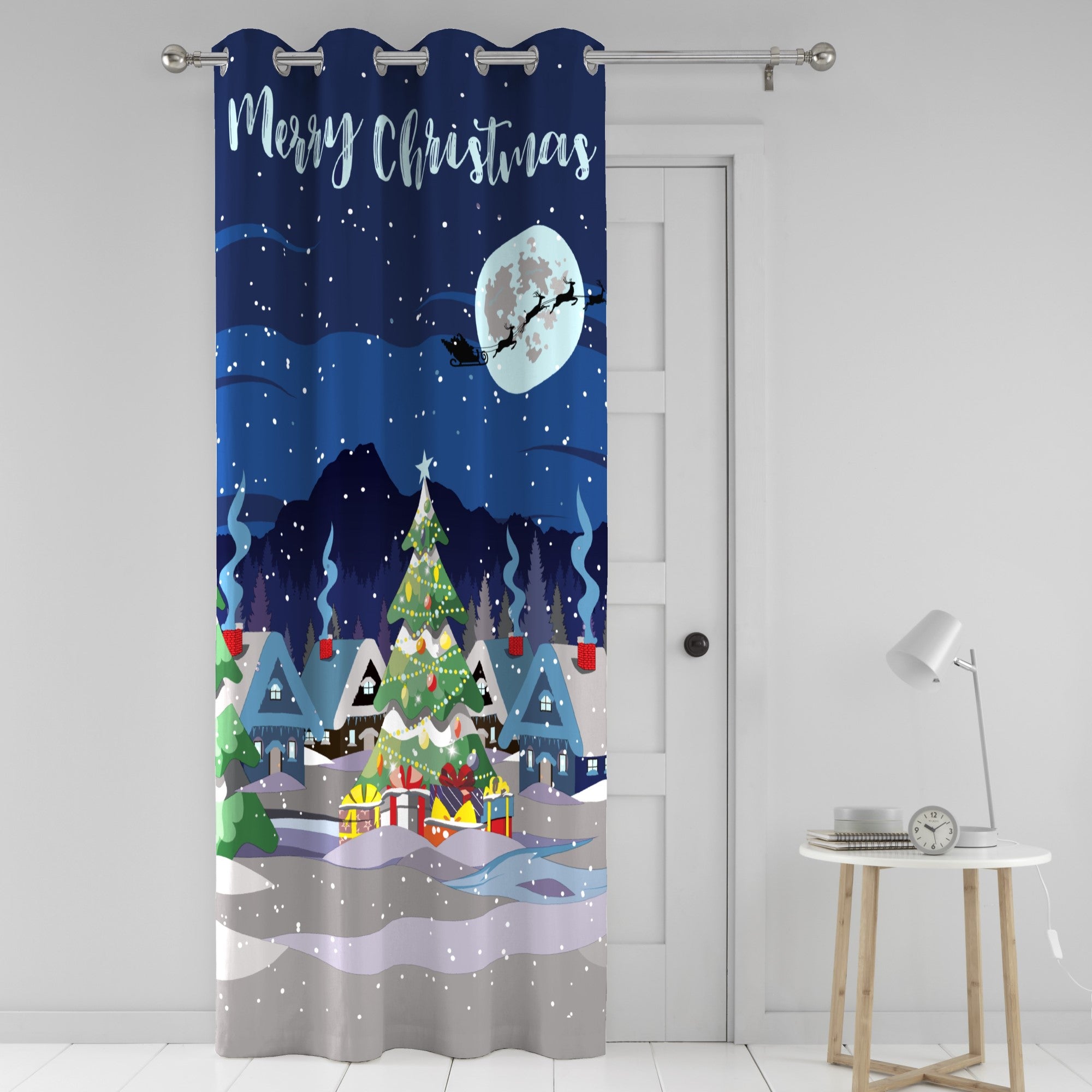 Eyelet Single Panel Door Curtain Glow In The Dark by Bedlam Christmas in Multi