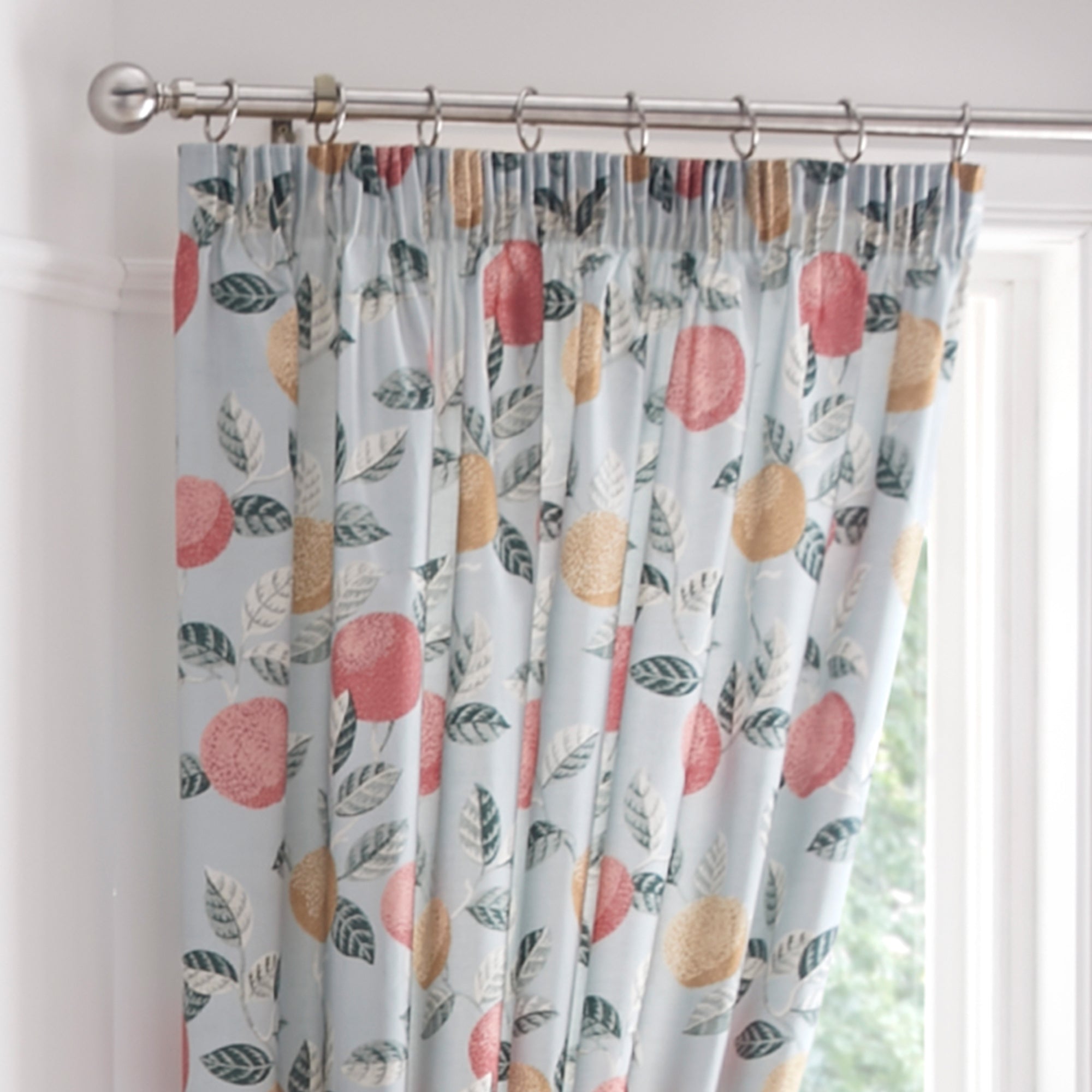 Pair of Pencil Pleat Curtains Botanical Fruit by D&D Design in Green