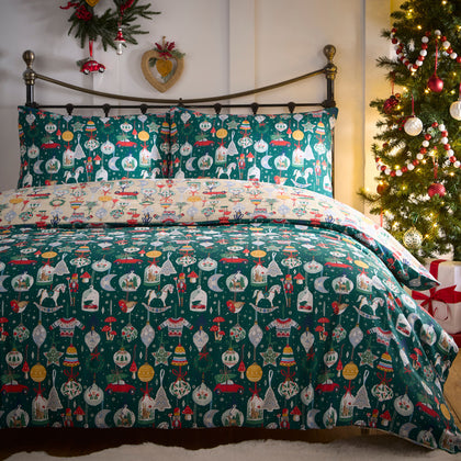 Duvet Cover Set Christmas Ornaments by Fusion in Green
