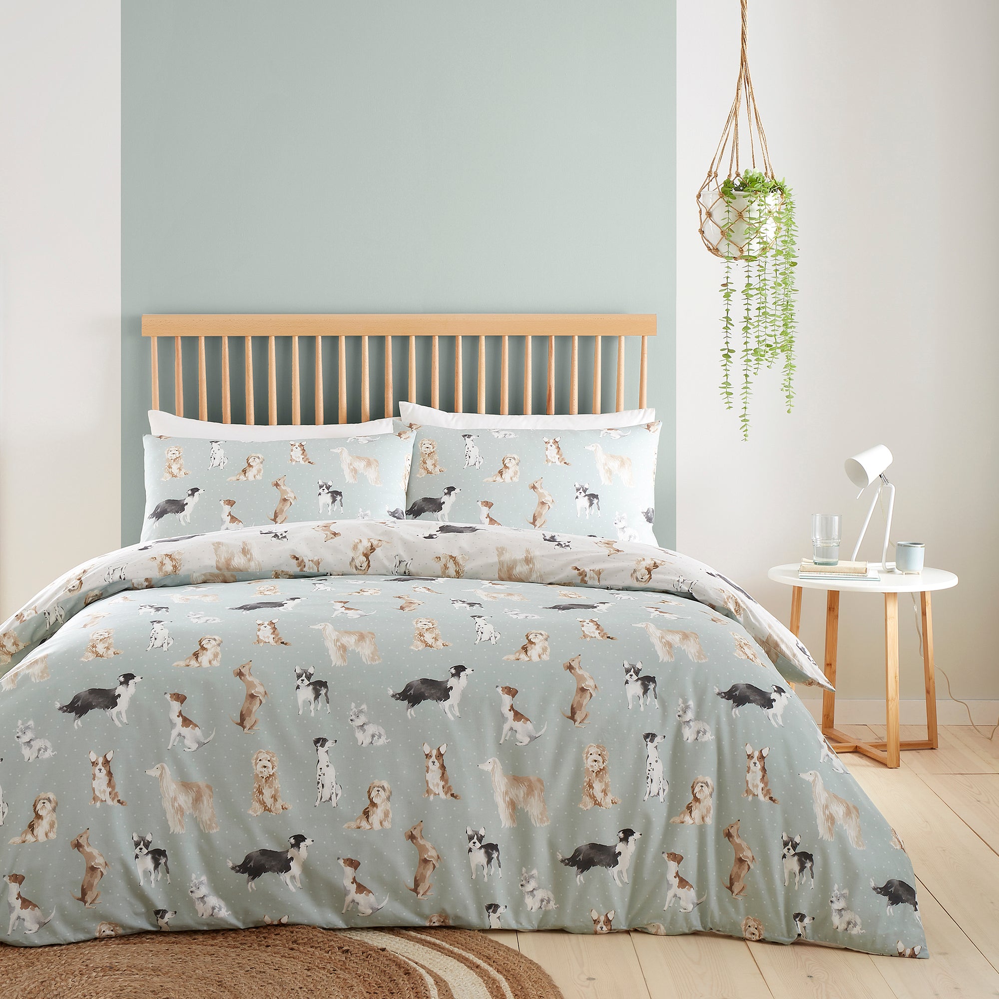 Duvet Cover Set Cute Dogs by Fusion in Duck Egg