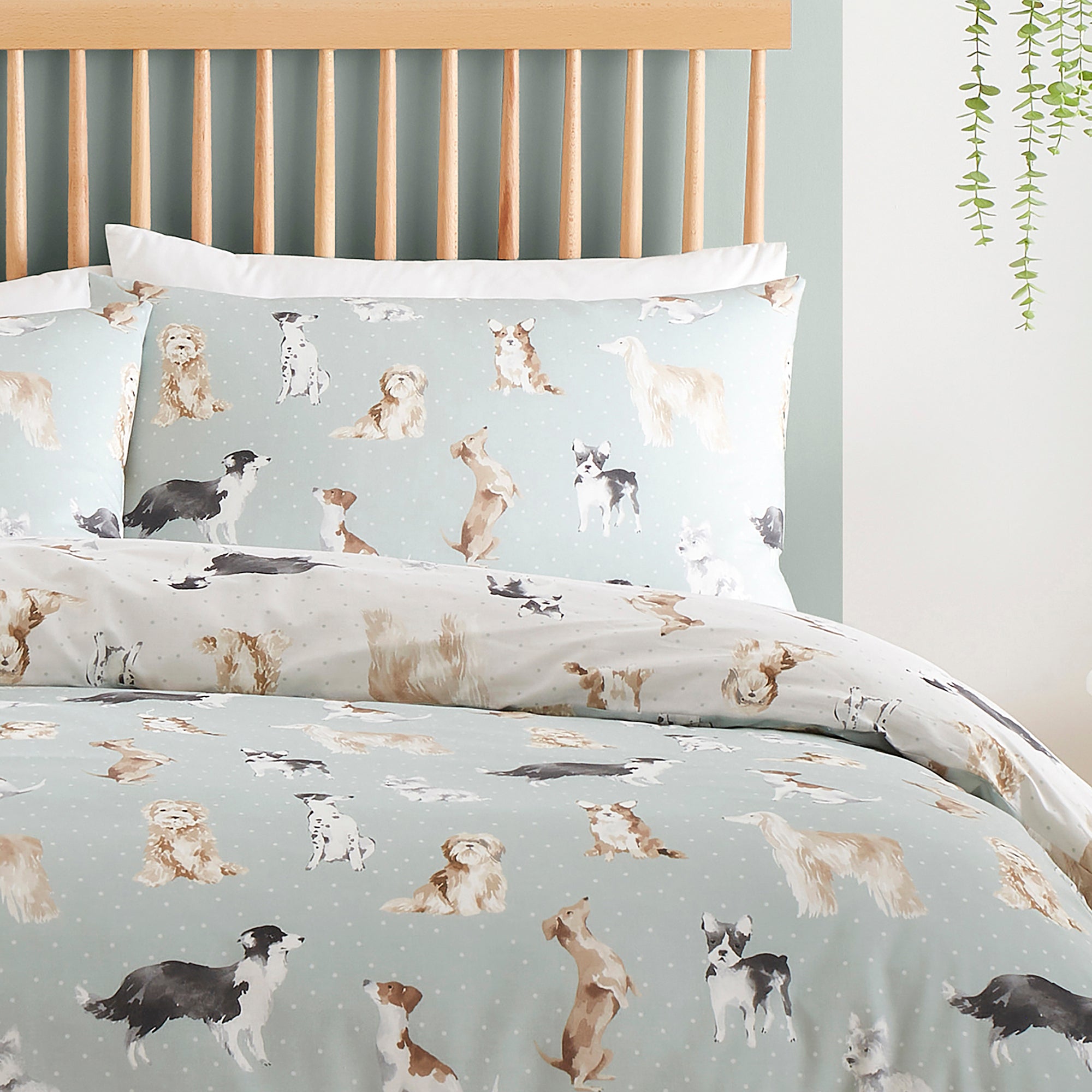 Duvet Cover Set Cute Dogs by Fusion in Duck Egg