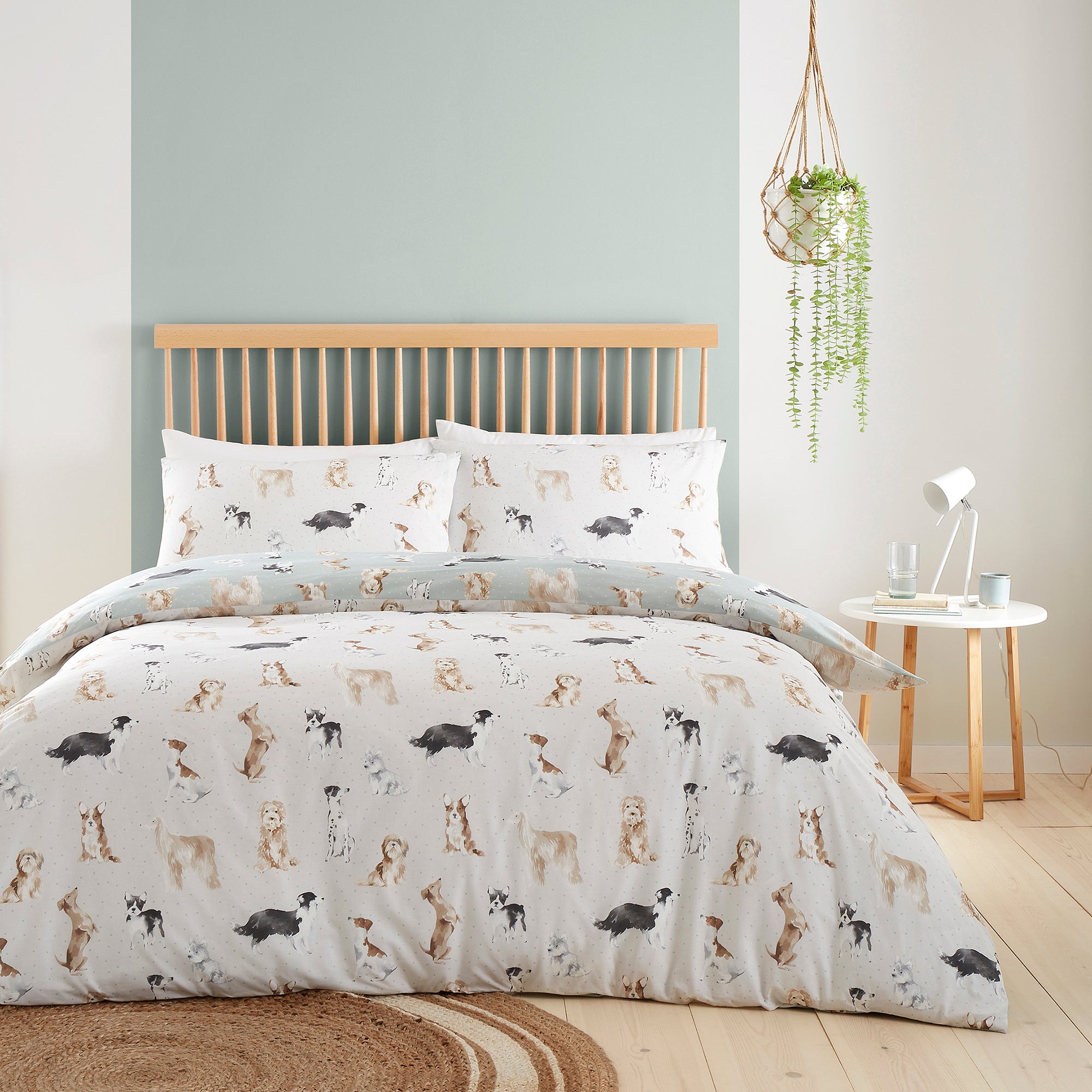 Duvet Cover Set Cute Dogs by Fusion in Duck Egg