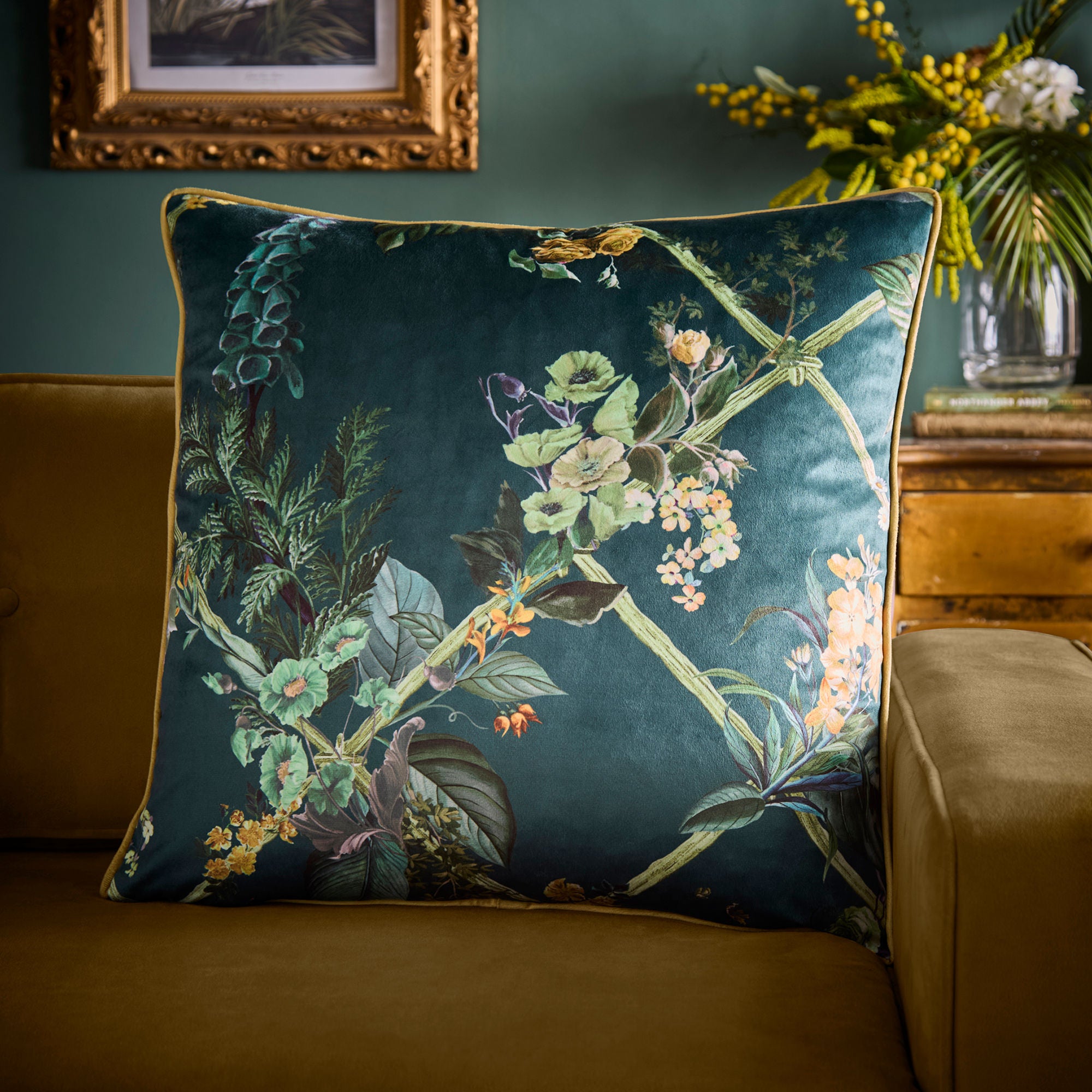 Cushion Cotswold Fantasia Dawn by Laurence Llewelyn-Bowen in Green