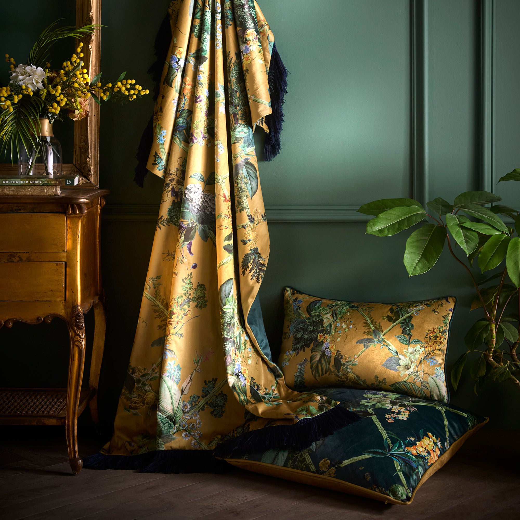 Cushion Cotswold Fantasia Dawn by Laurence Llewelyn-Bowen in Green
