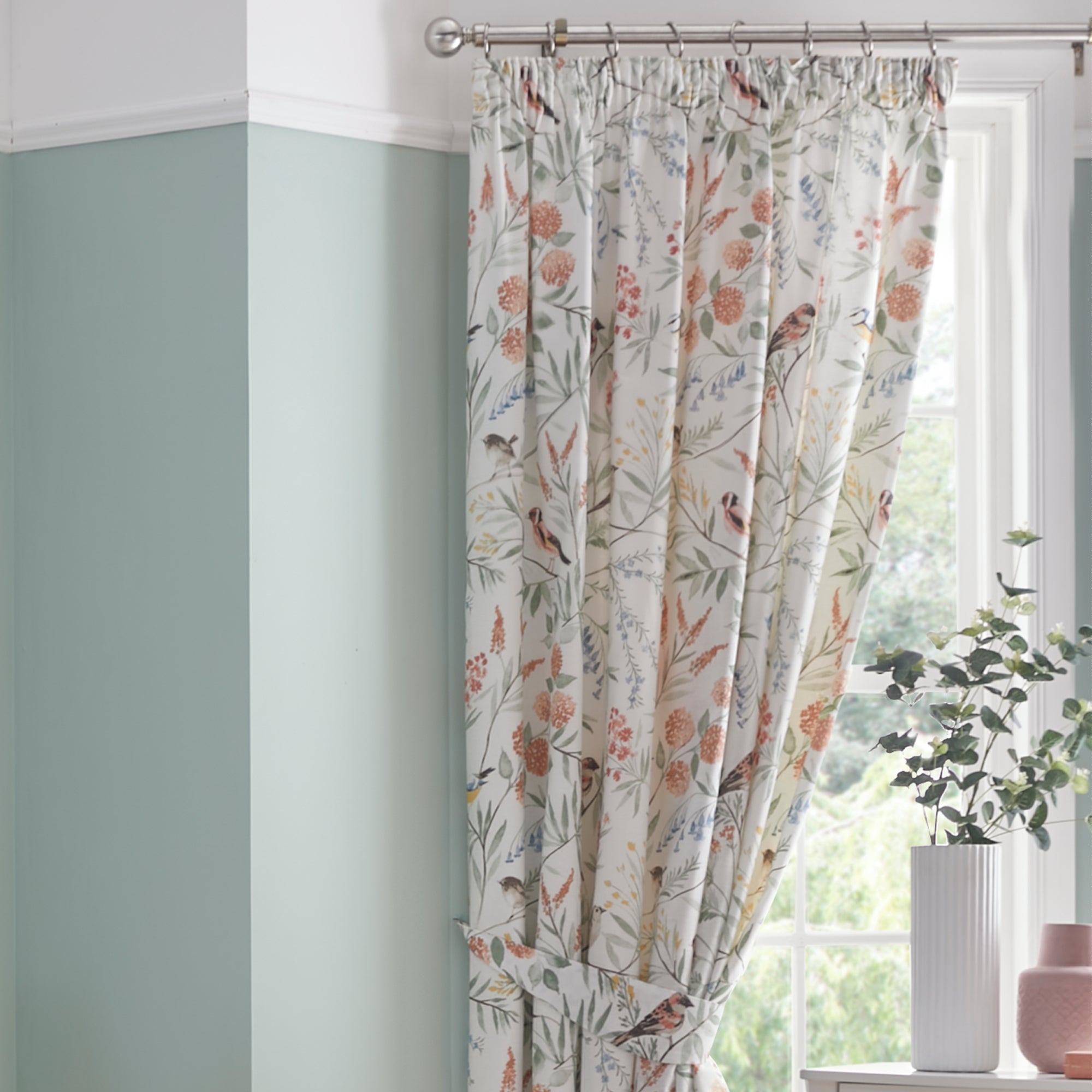 Pair of Pencil Pleat Curtains With Tie-Backs Caraway by D&D Design in Terracotta
