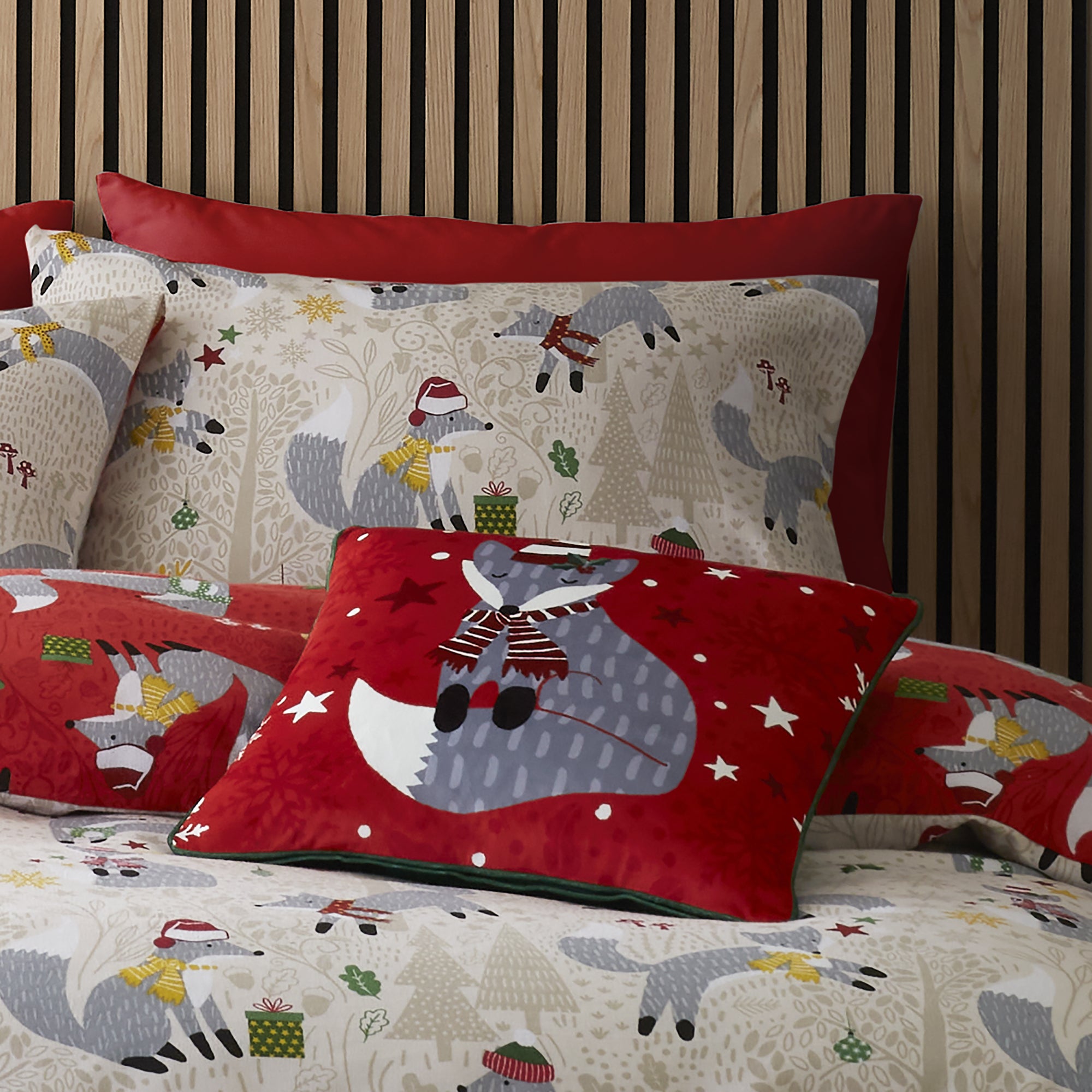 Filled Cushion Christmas Foraging Fox by Fusion in Multi