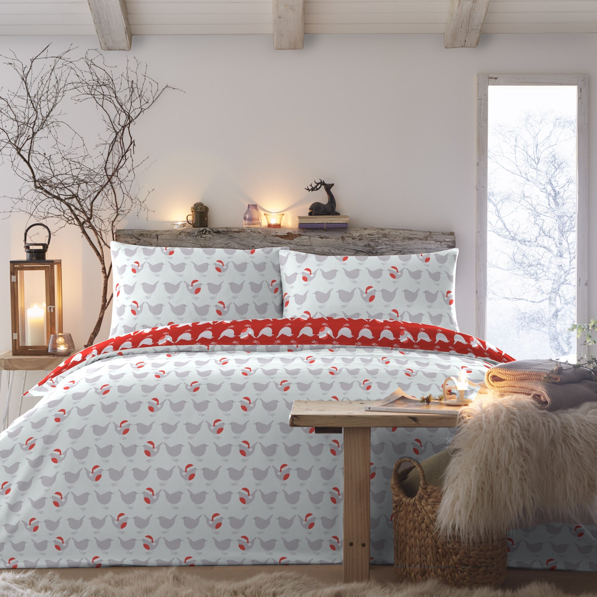 Duvet Cover Set Geo Robin by Fusion Christmas in Red