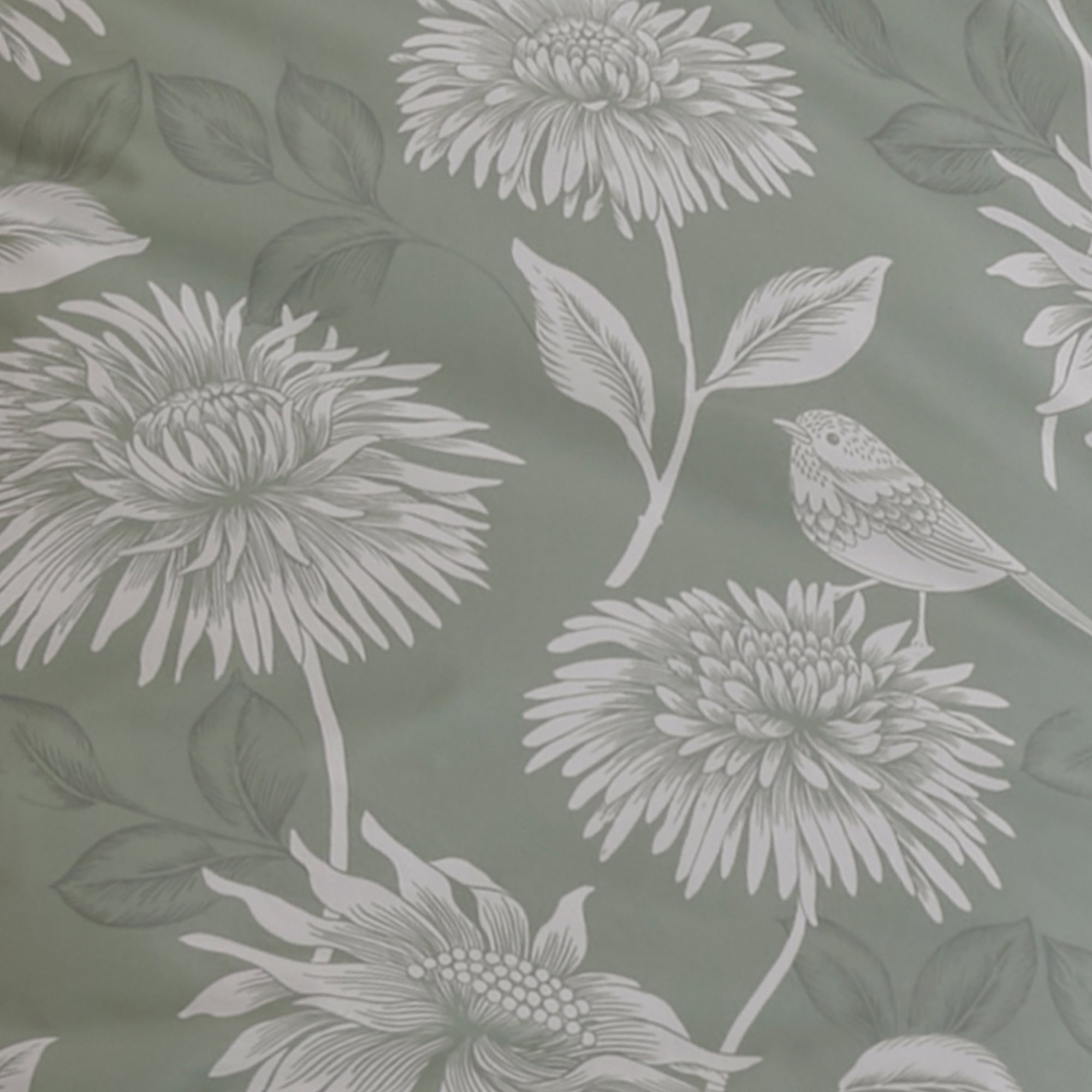 Pair of Pencil Pleat Curtains With Tie-Backs Chrysanthemum by D&D Design in Green