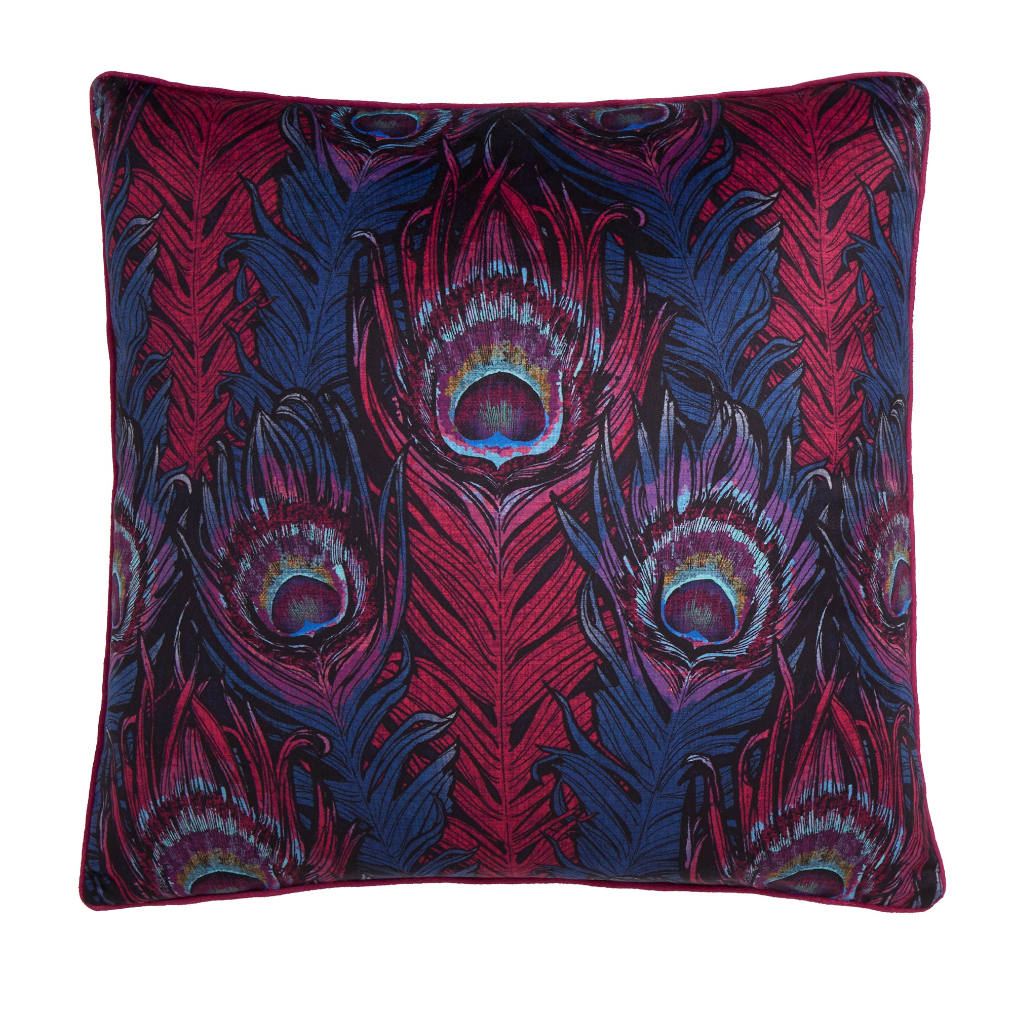 Cushion Dandy Peacock by Laurence Llewelyn-Bowen in Plum