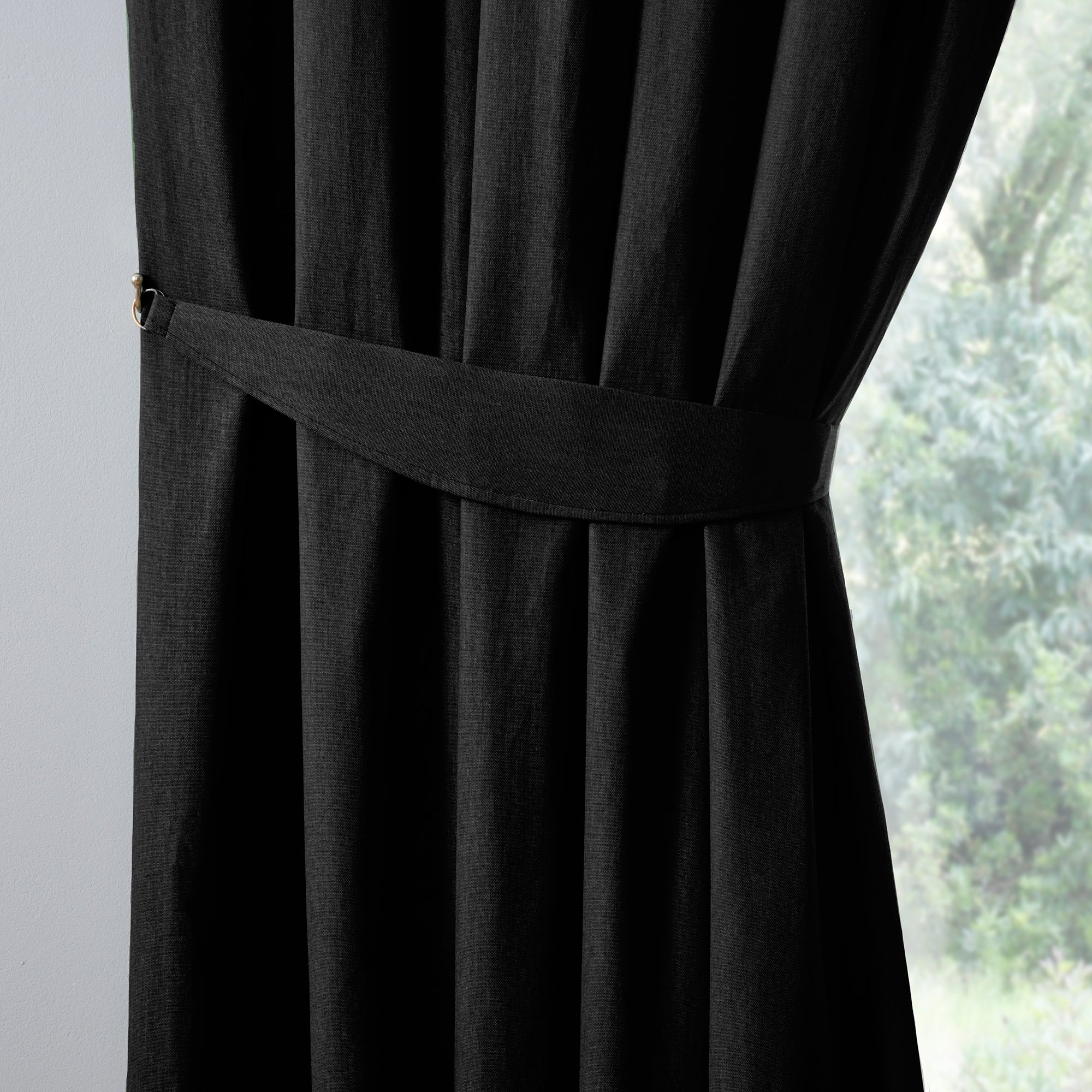 Pair of Pencil Pleat Curtains Dijon by Fusion in Black