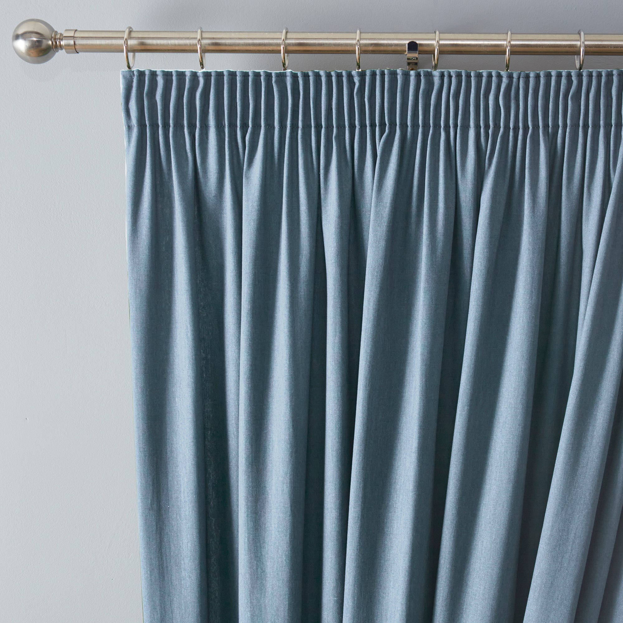 Pair of Pencil Pleat Curtains Dijon by Fusion in Light Blue