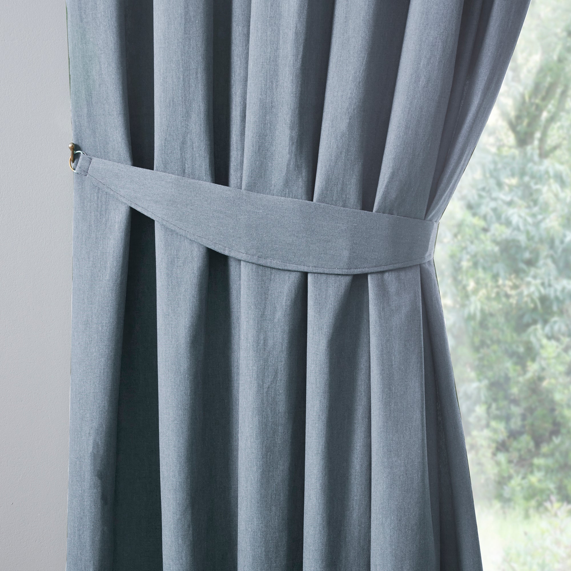 Pair of Pencil Pleat Curtains Dijon by Fusion in Light Blue