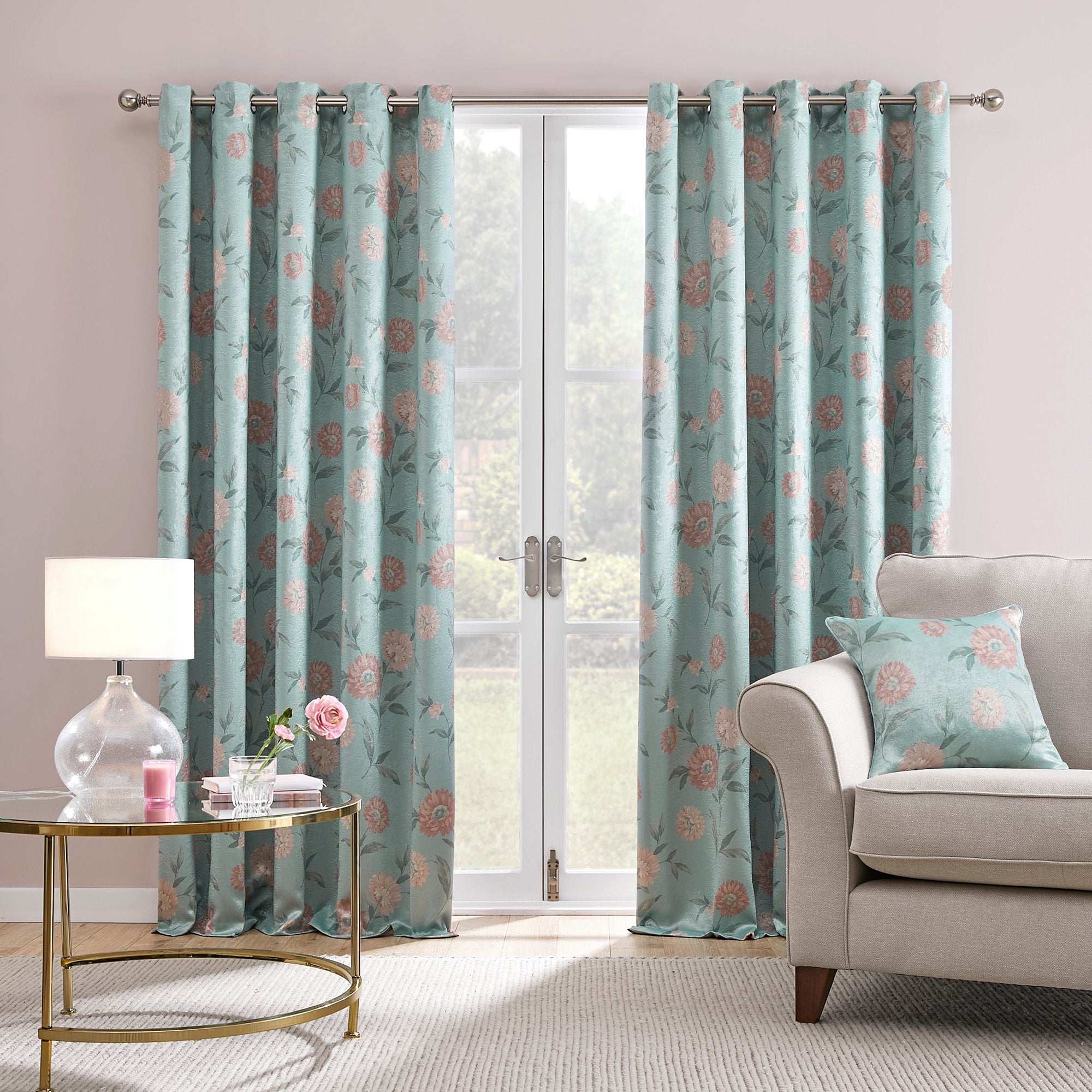Pair of Eyelet Curtains Dahlia by Dreams & Drapes Curtains in Duck Egg