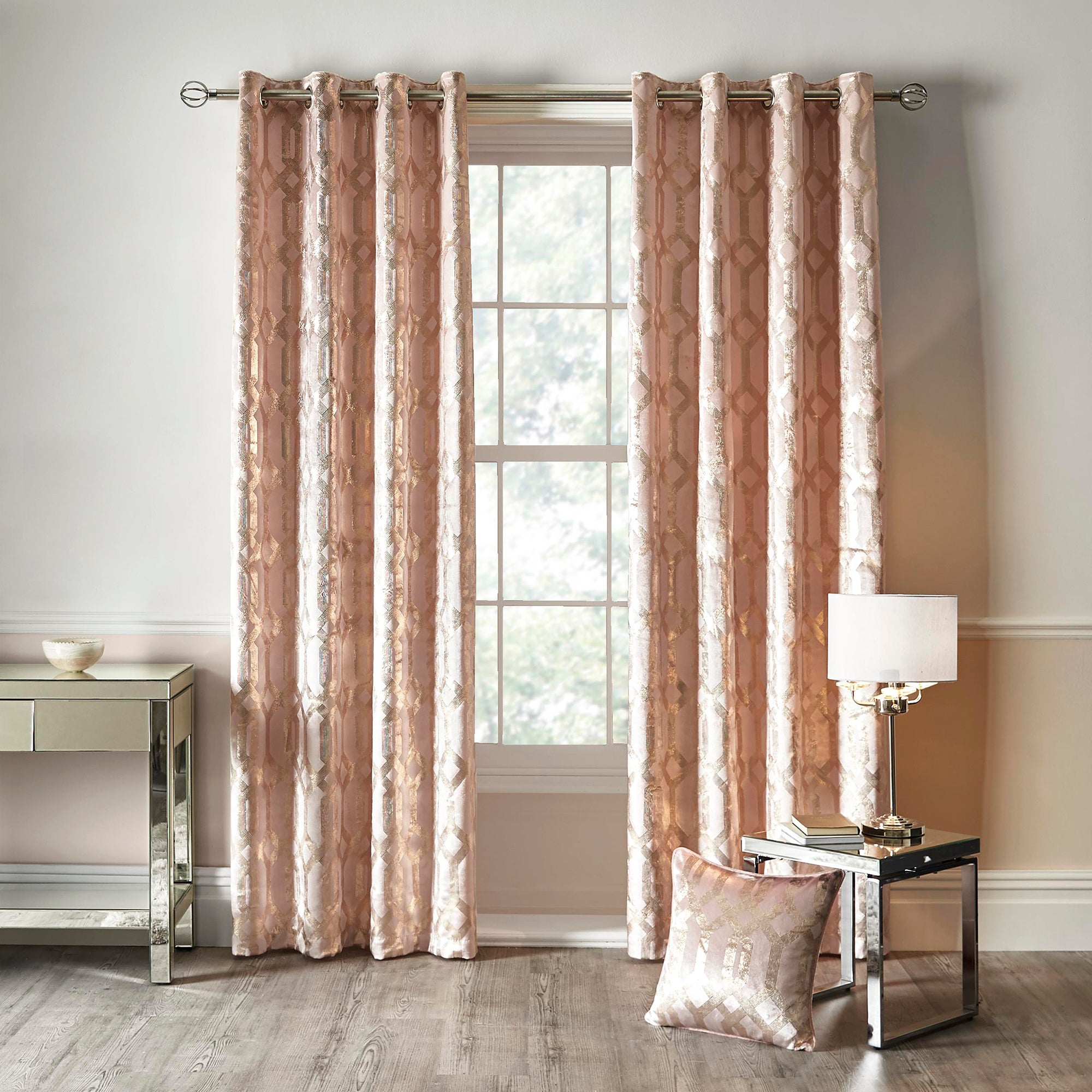 Pair of Eyelet Curtains Darla by Curtina in Blush