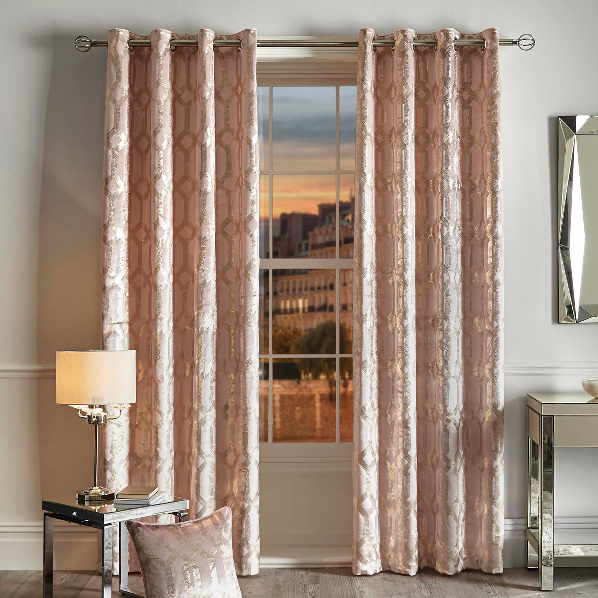 Pair of Eyelet Curtains Darla by Curtina in Blush