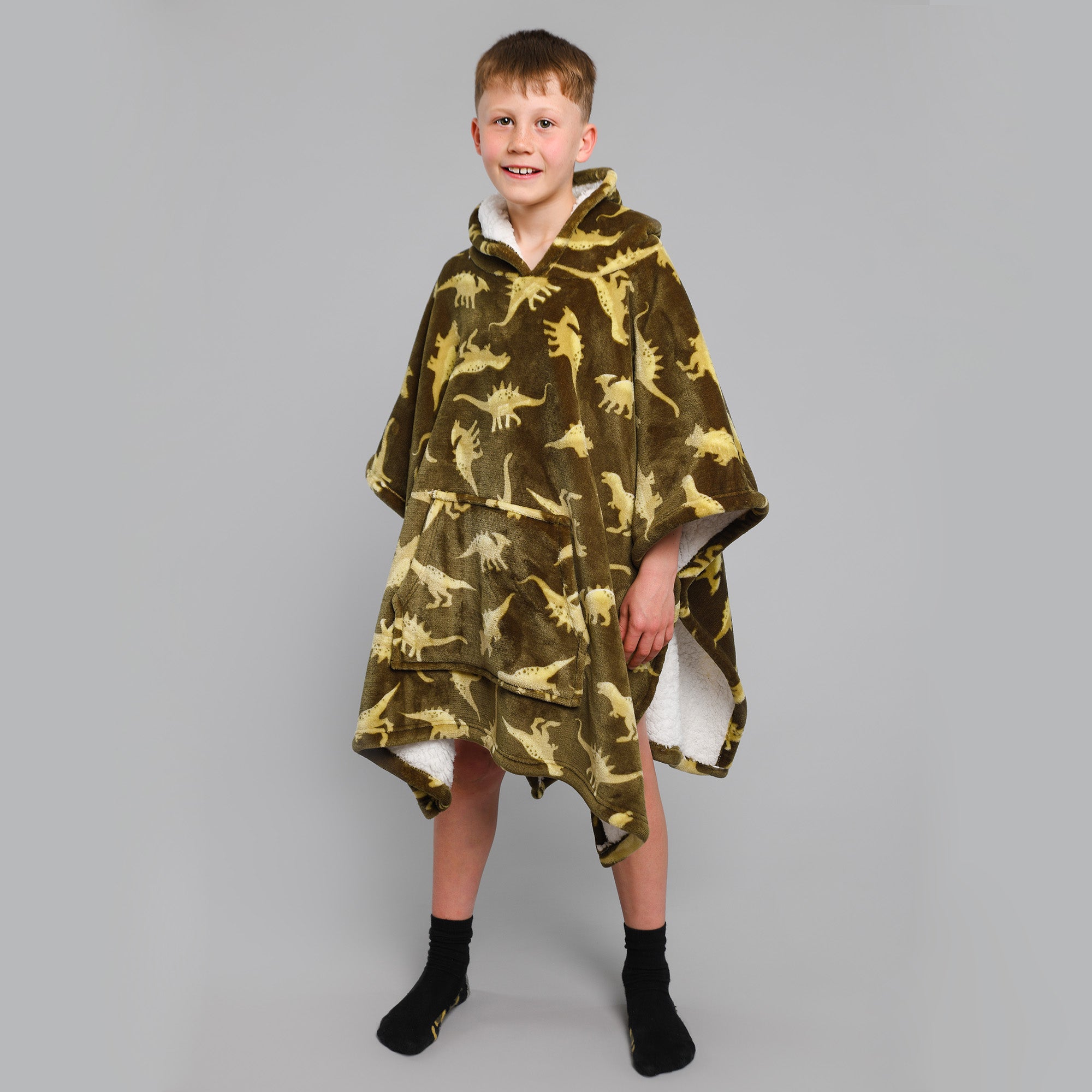 Hooded Throw Poncho Dino by Bedlam in Green