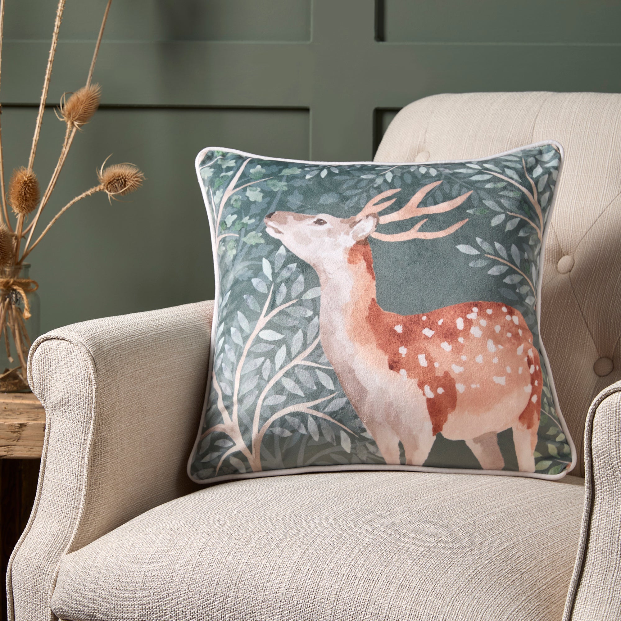 Cushion Forest Animals by Dreams & Drapes Lodge in Green