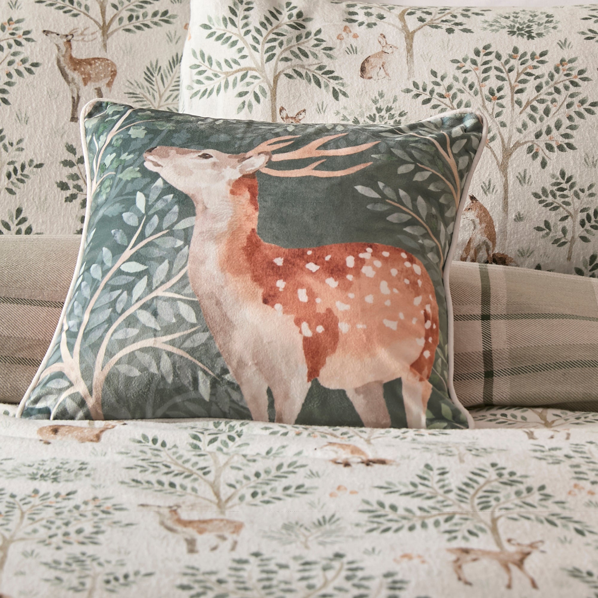 Cushion Forest Animals by Dreams & Drapes Lodge in Green