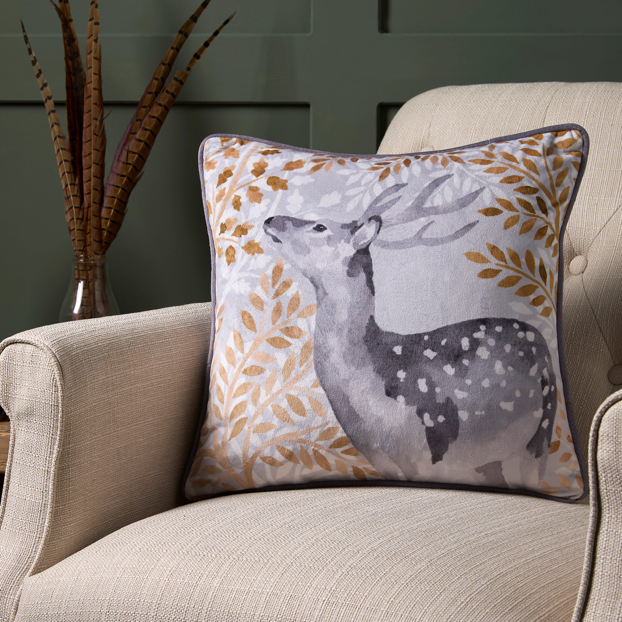 Cushion Forest Animals by Dreams & Drapes Lodge in Grey