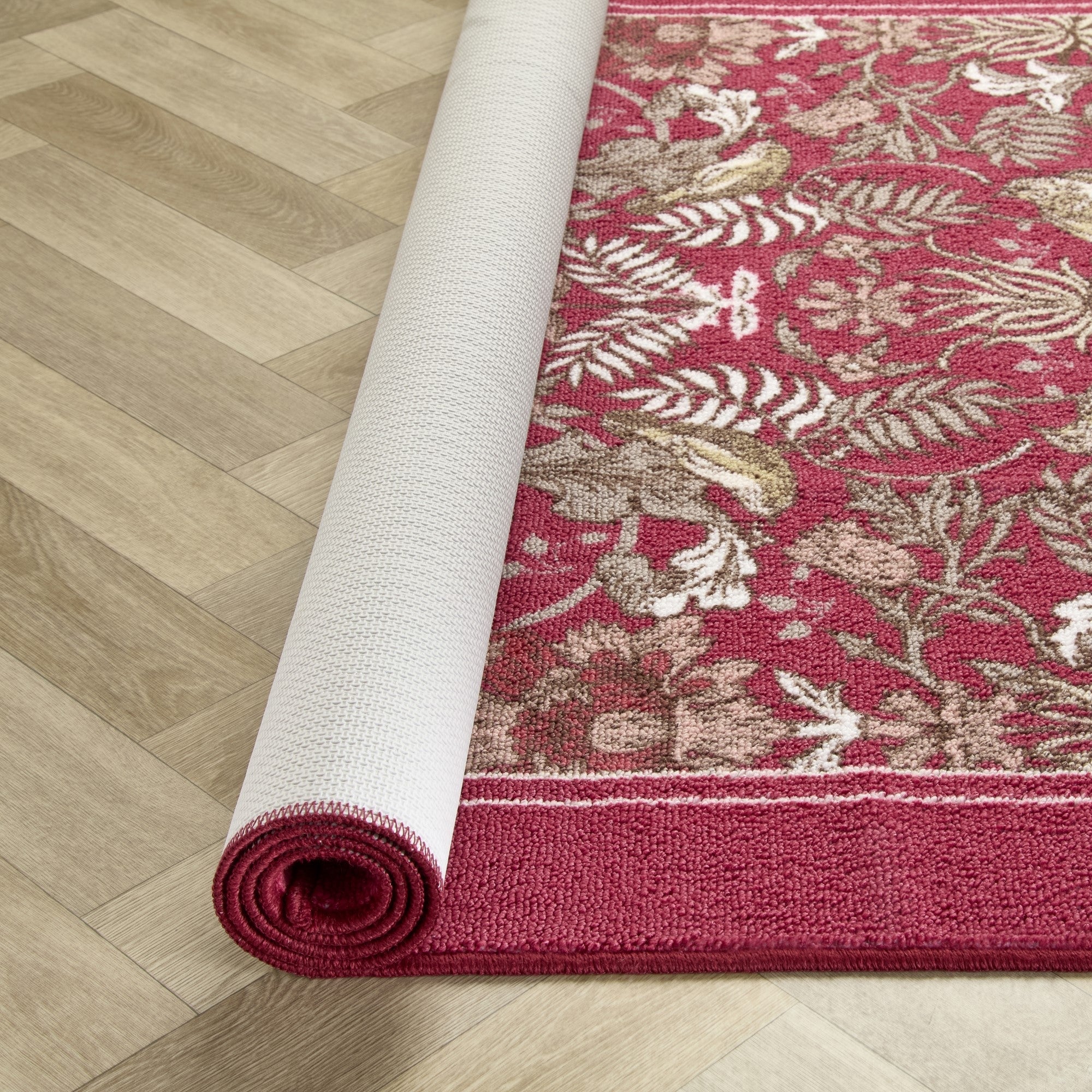 Washable Rug Finch & Flower by Dreams & Drapes Design in Red