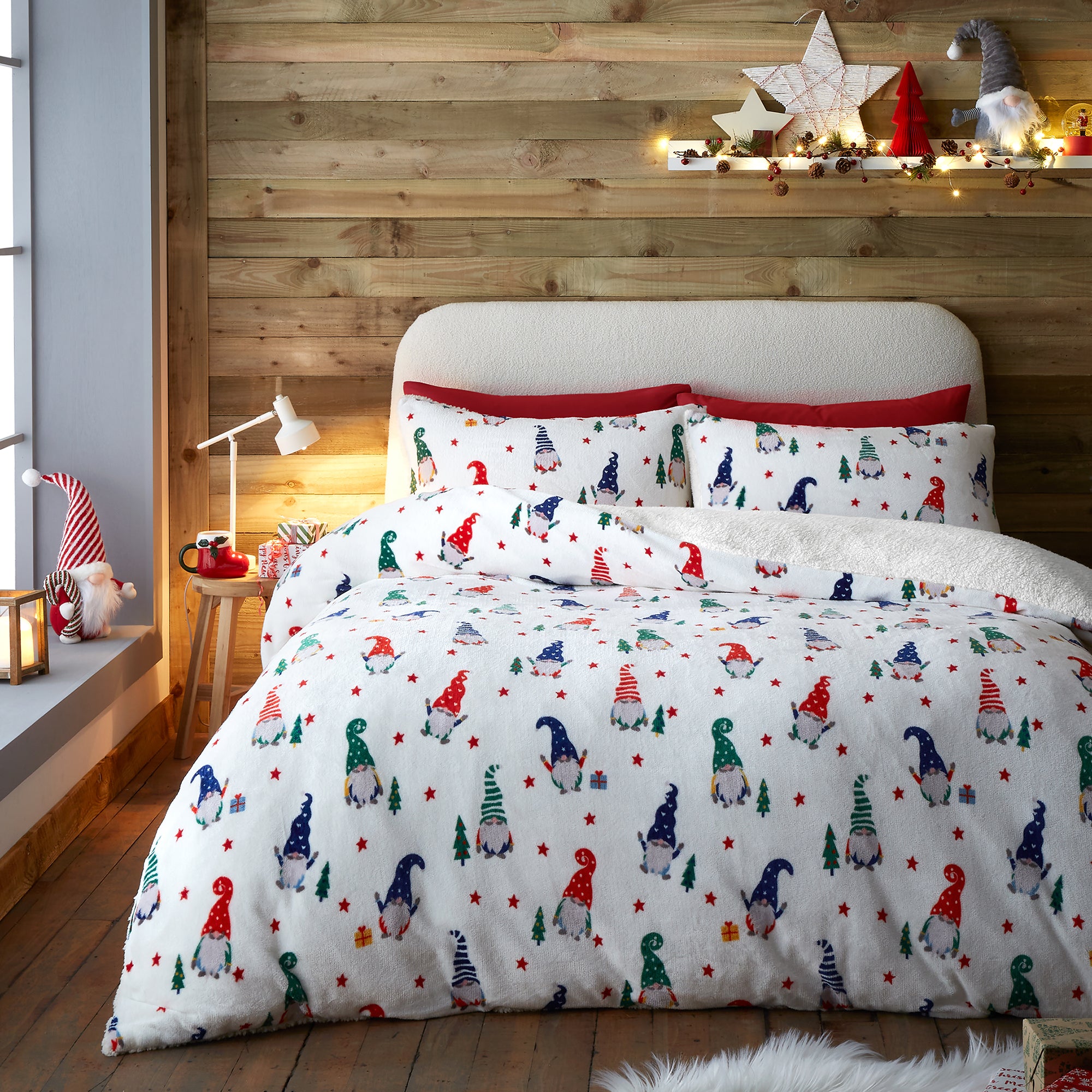 Duvet Cover Set Festive Gonks by Fusion in Red