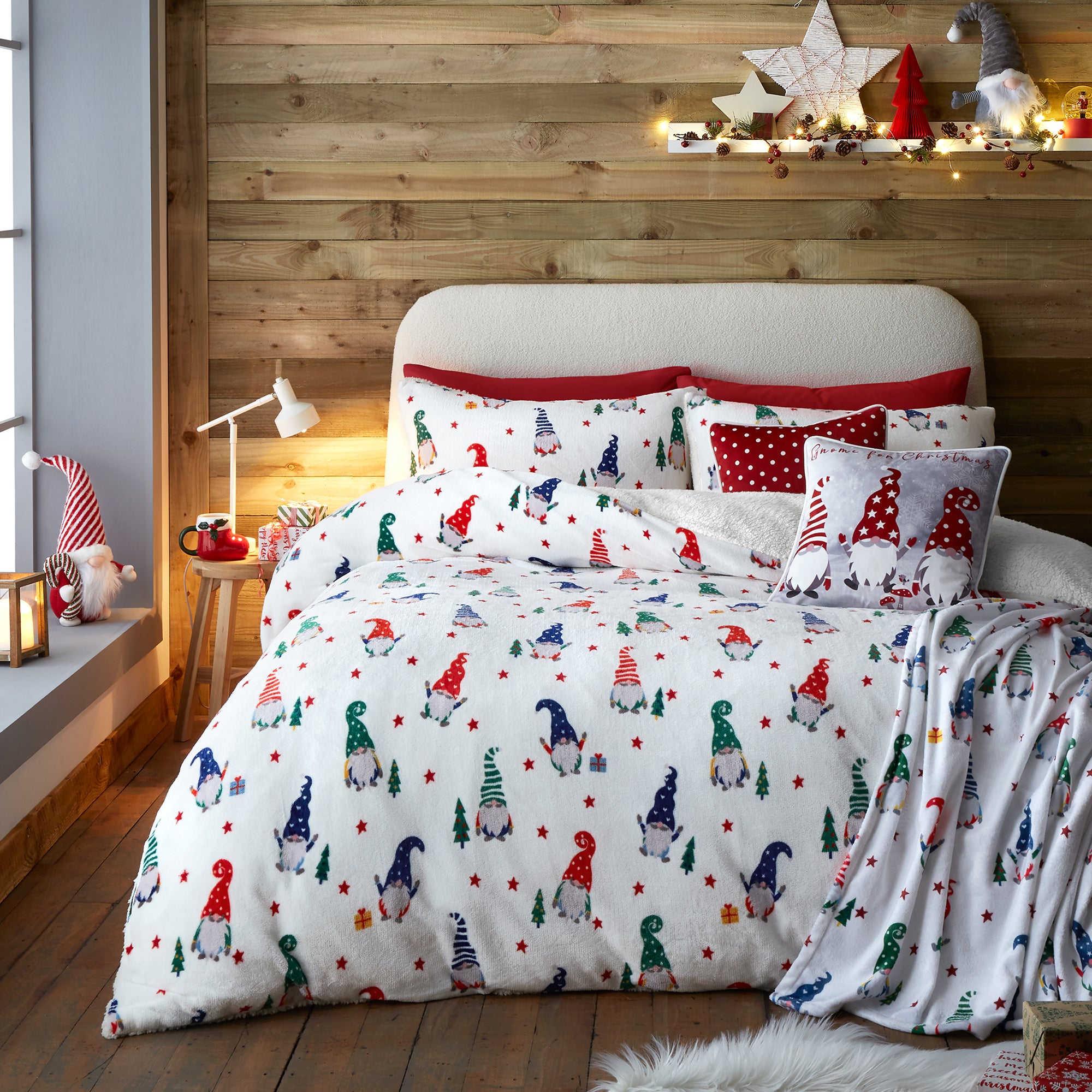 Duvet Cover Set Festive Gonks by Fusion in Red