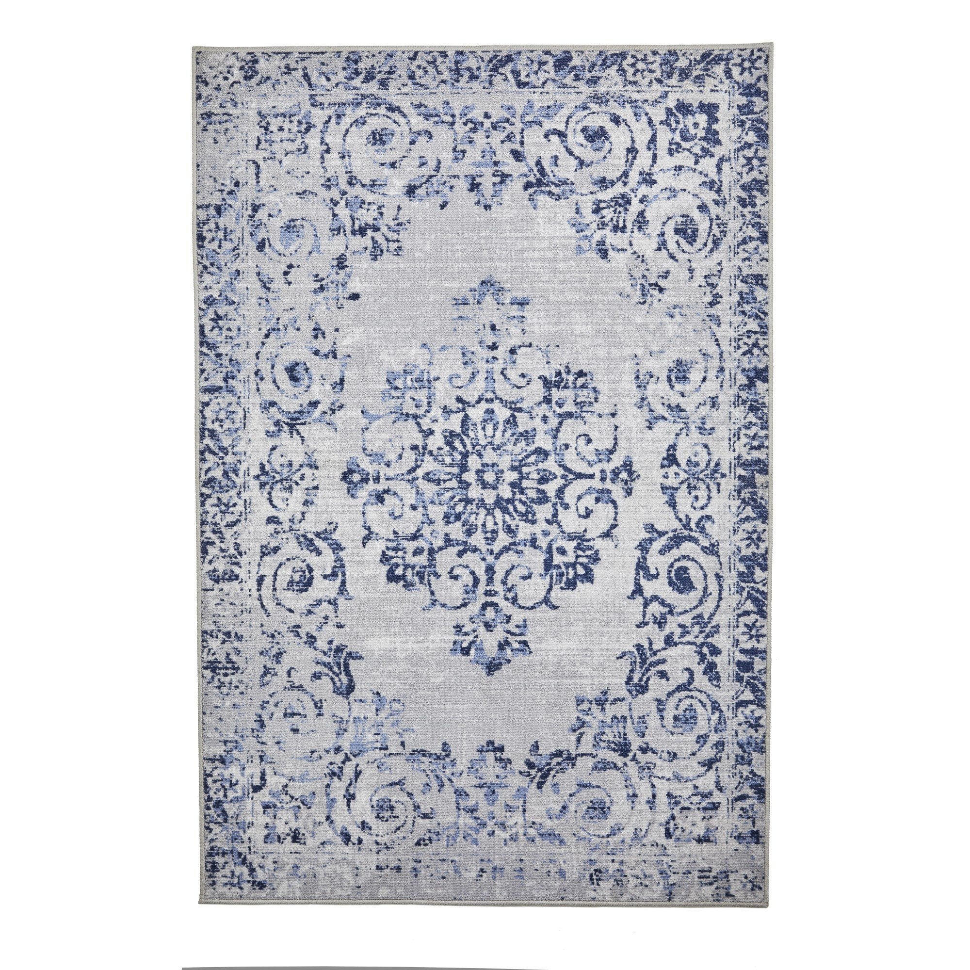 Washable Rug Faraday by Dreams & Drapes Design in Blue