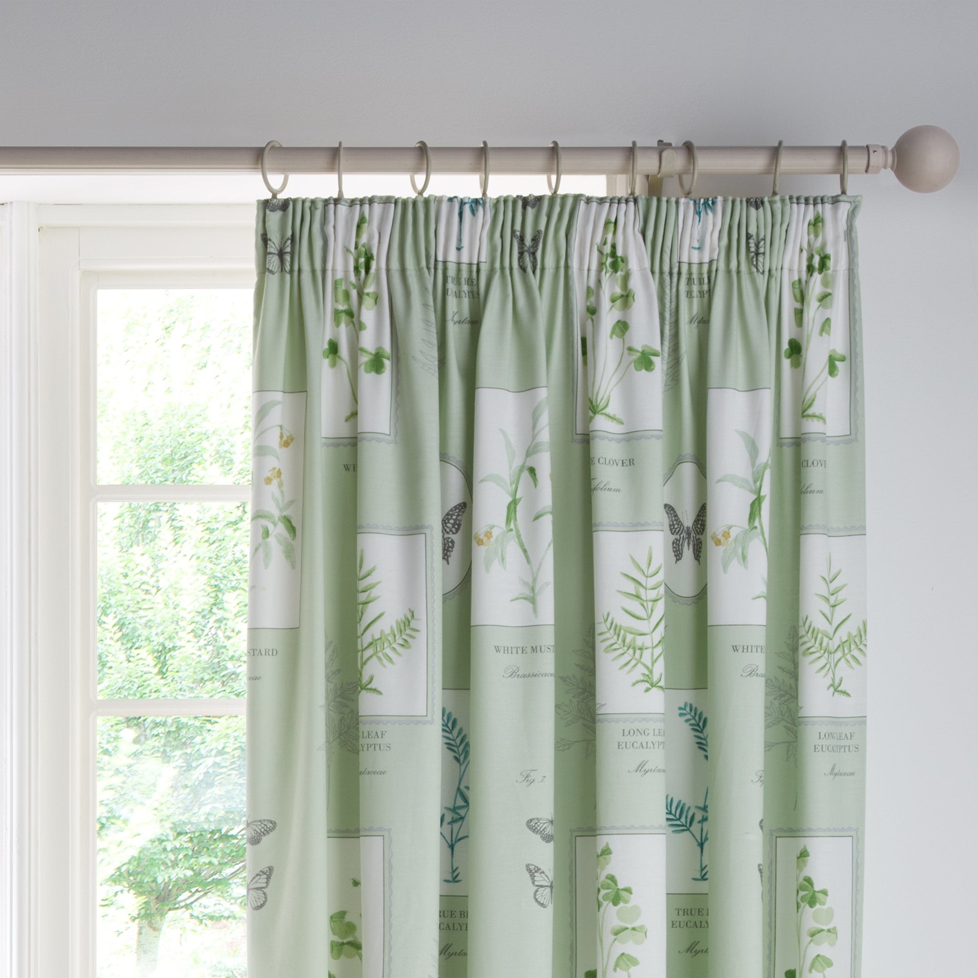Pair of Pencil Pleat Curtains With Tie-Backs Floral Garden by Dreams & Drapes Design in Green