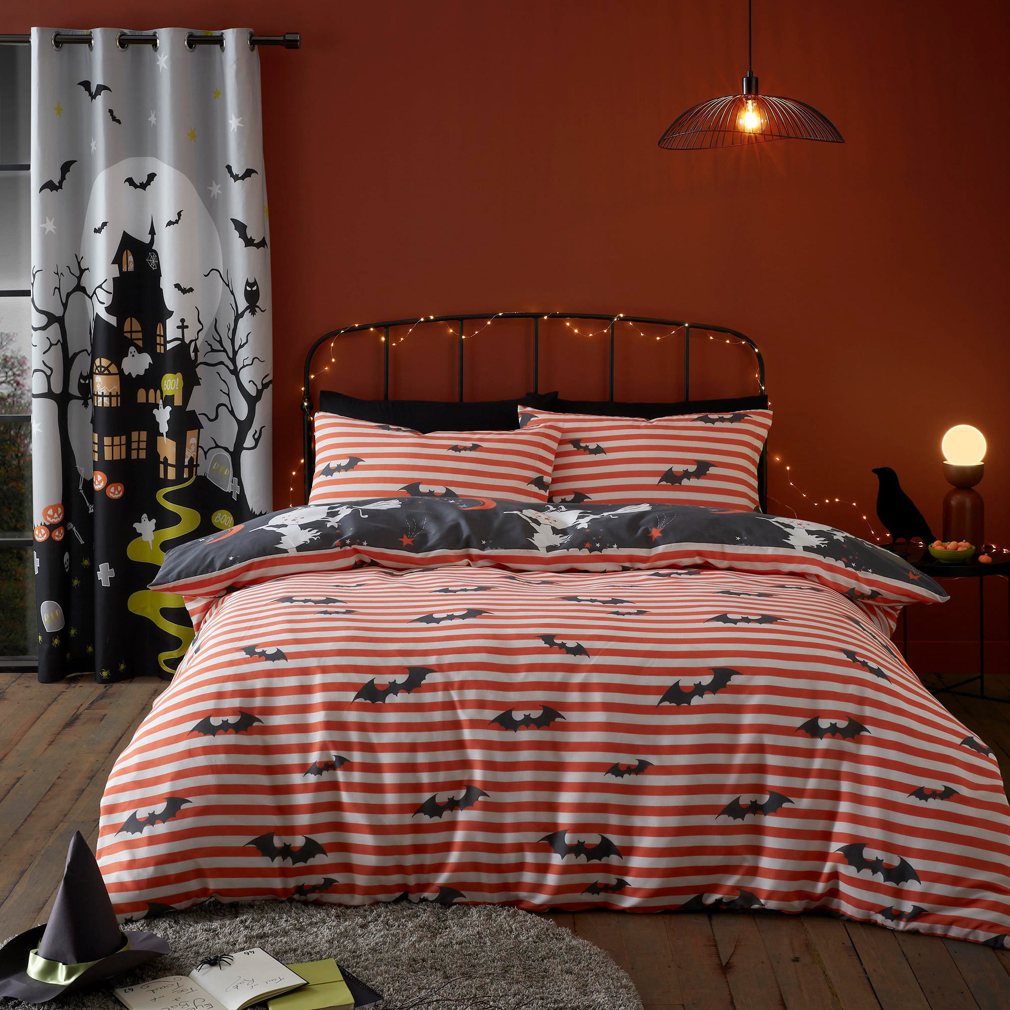 Duvet Cover Set Halloween Flying Witches by Bedlam in Charcoal