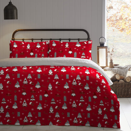 Dreams & Drapes Gilly Gonks Printed Flannel Fleece Duvet Cover Set in Mid Red