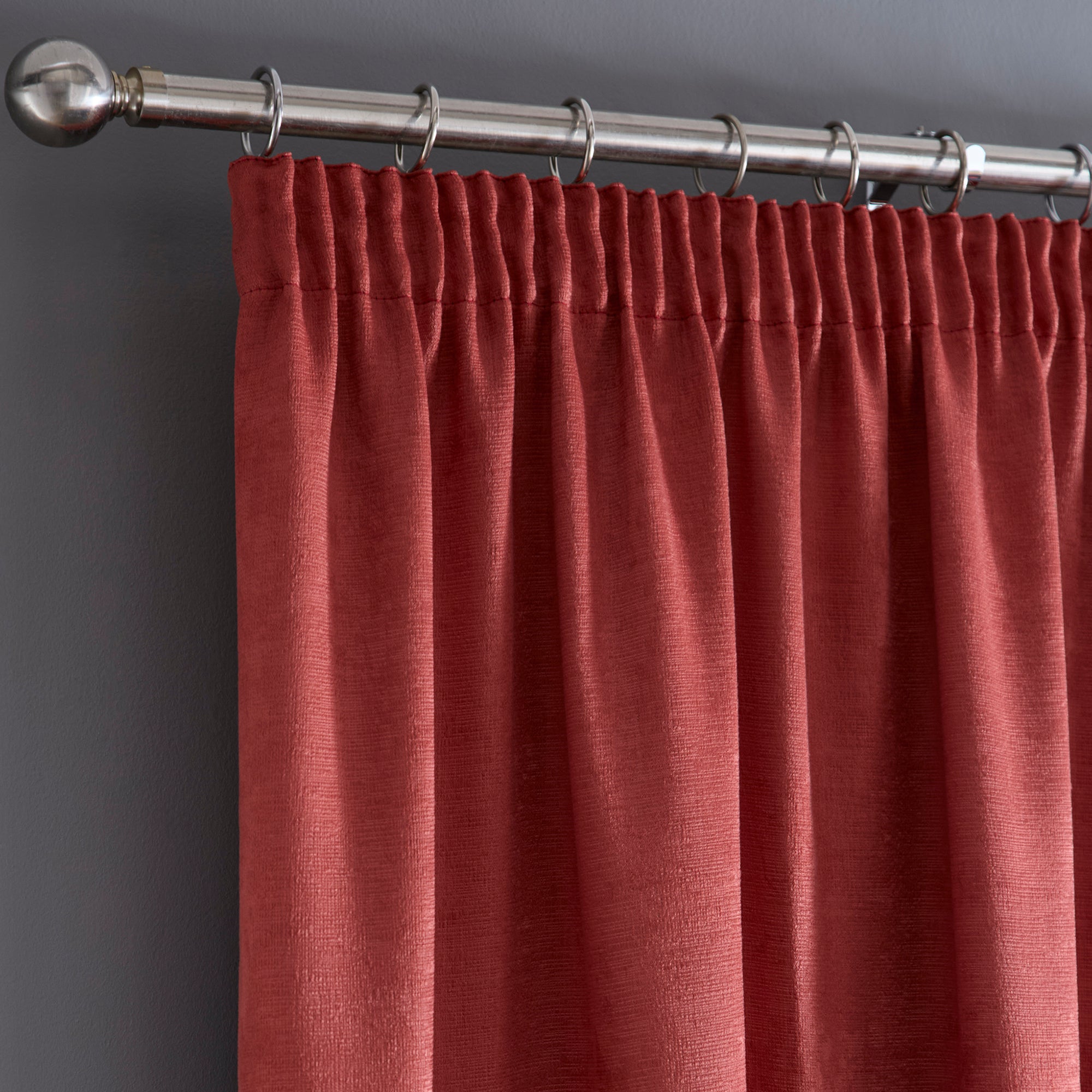 Pair of Pencil Pleat Curtains Galaxy by Fusion in Terracotta