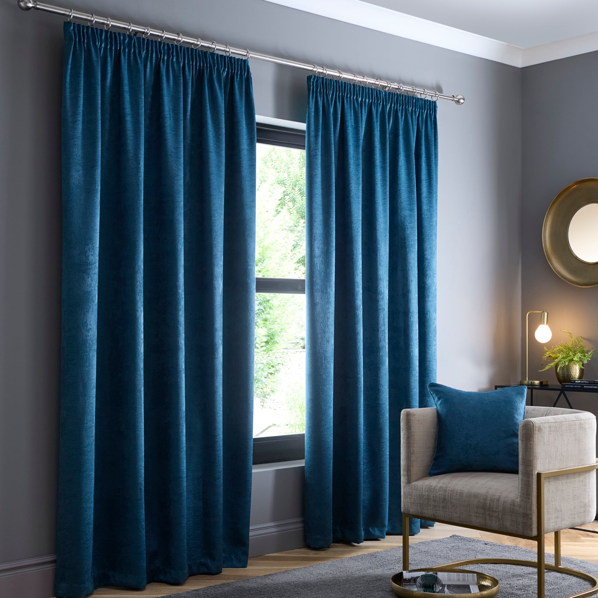 Pair of Pencil Pleat Curtains Galaxy by Fusion in Teal