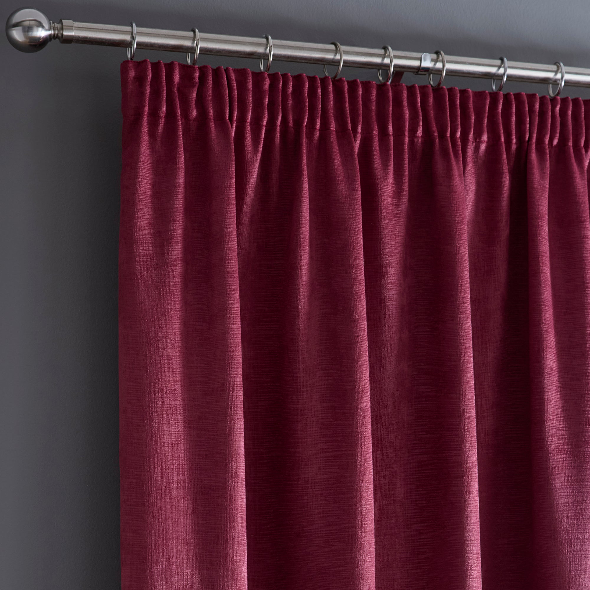 Pair of Pencil Pleat Curtains Galaxy by Fusion in Wine