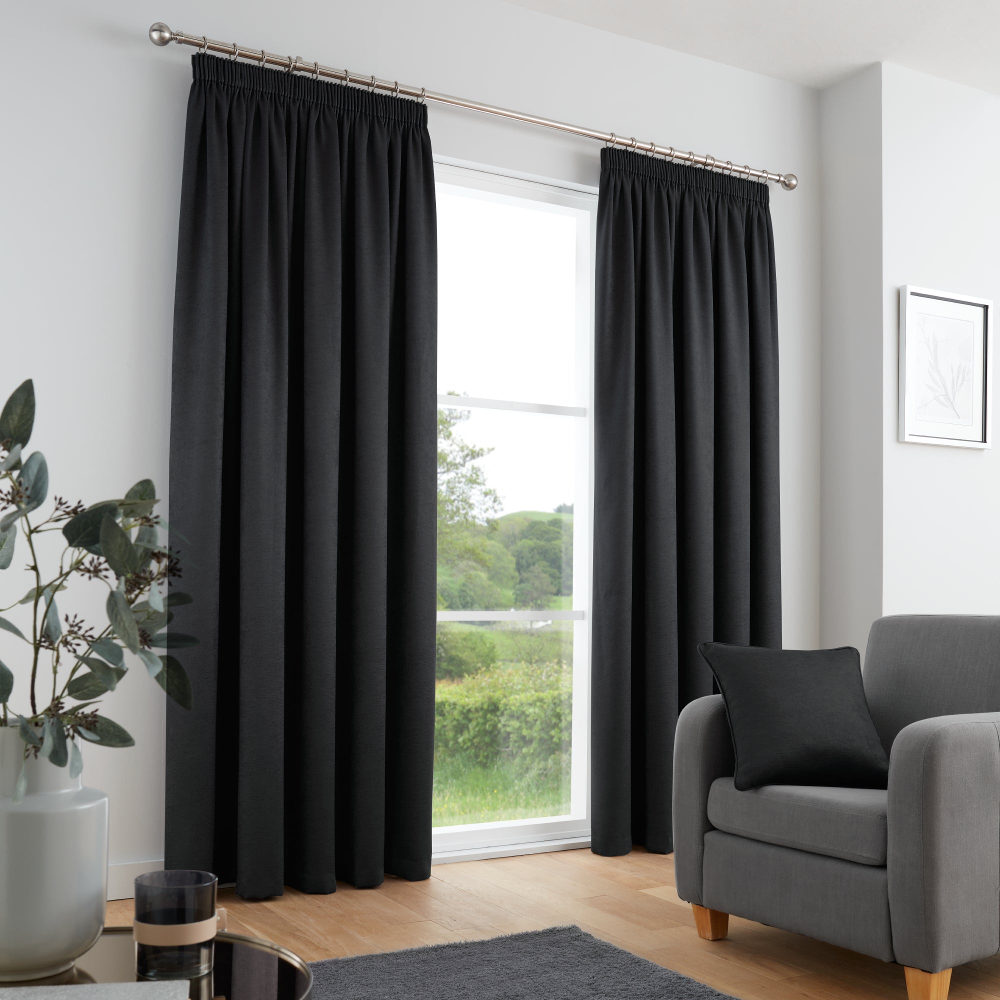 Pair of Pencil Pleat Curtains Galaxy by Fusion in Black