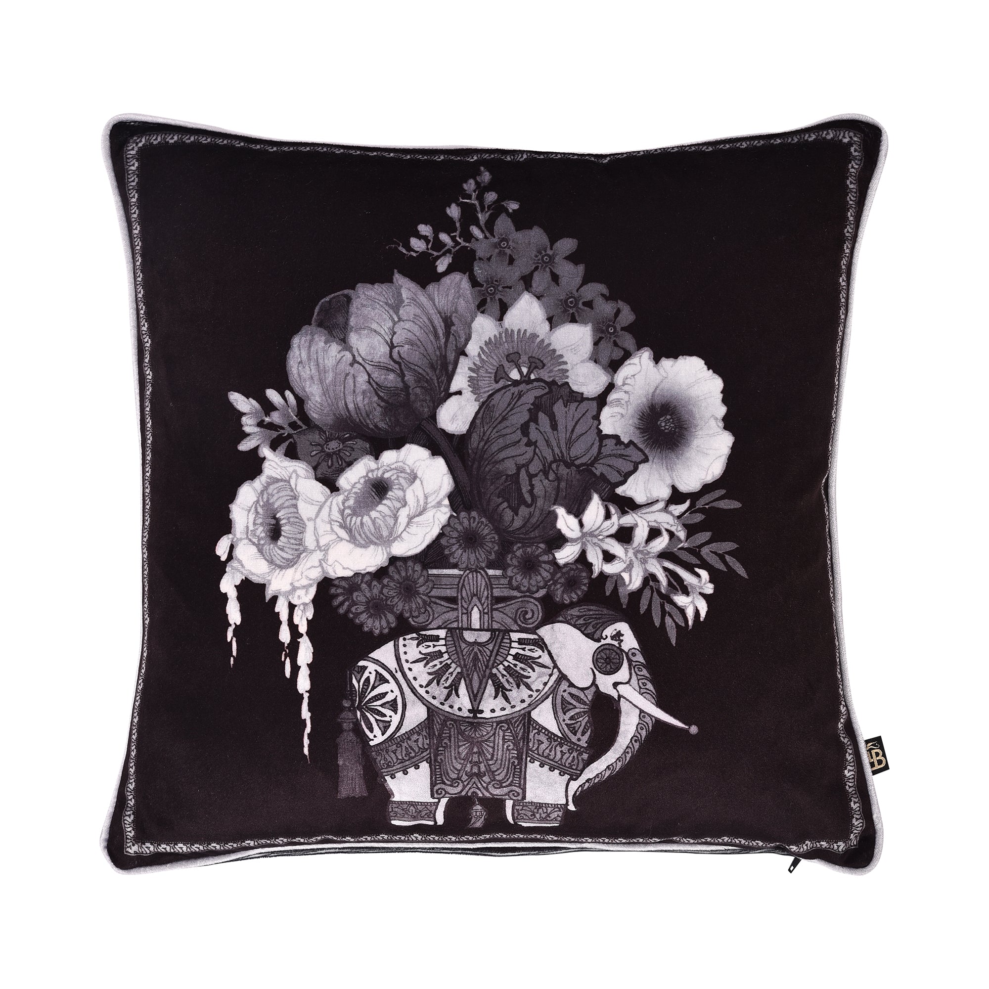 Filled Cushion Generou Elephant by Laurence Llewelyn-Bowen in Black/White