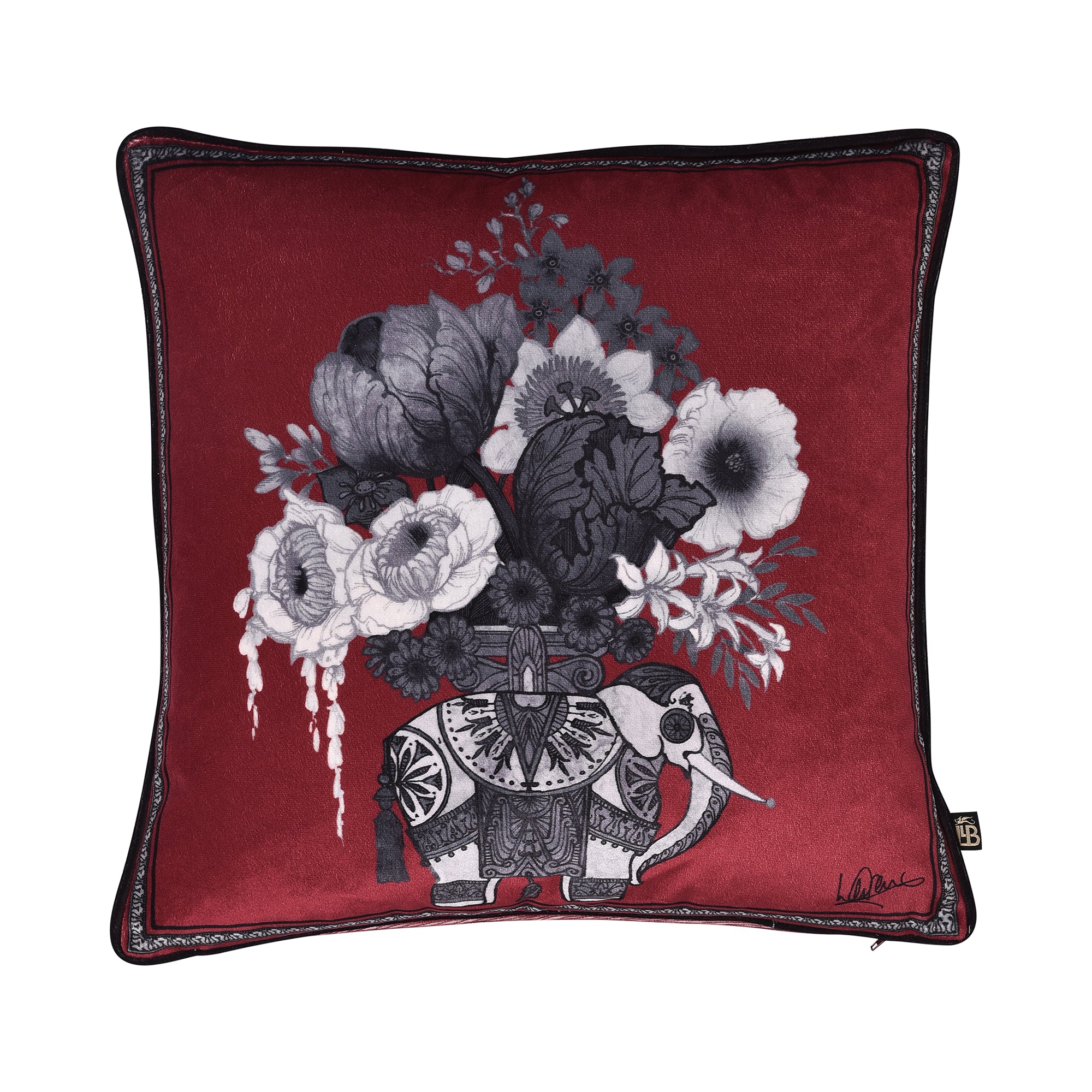 Cushion Cover Generou Elephant by Laurence Llewelyn-Bowen in Claret